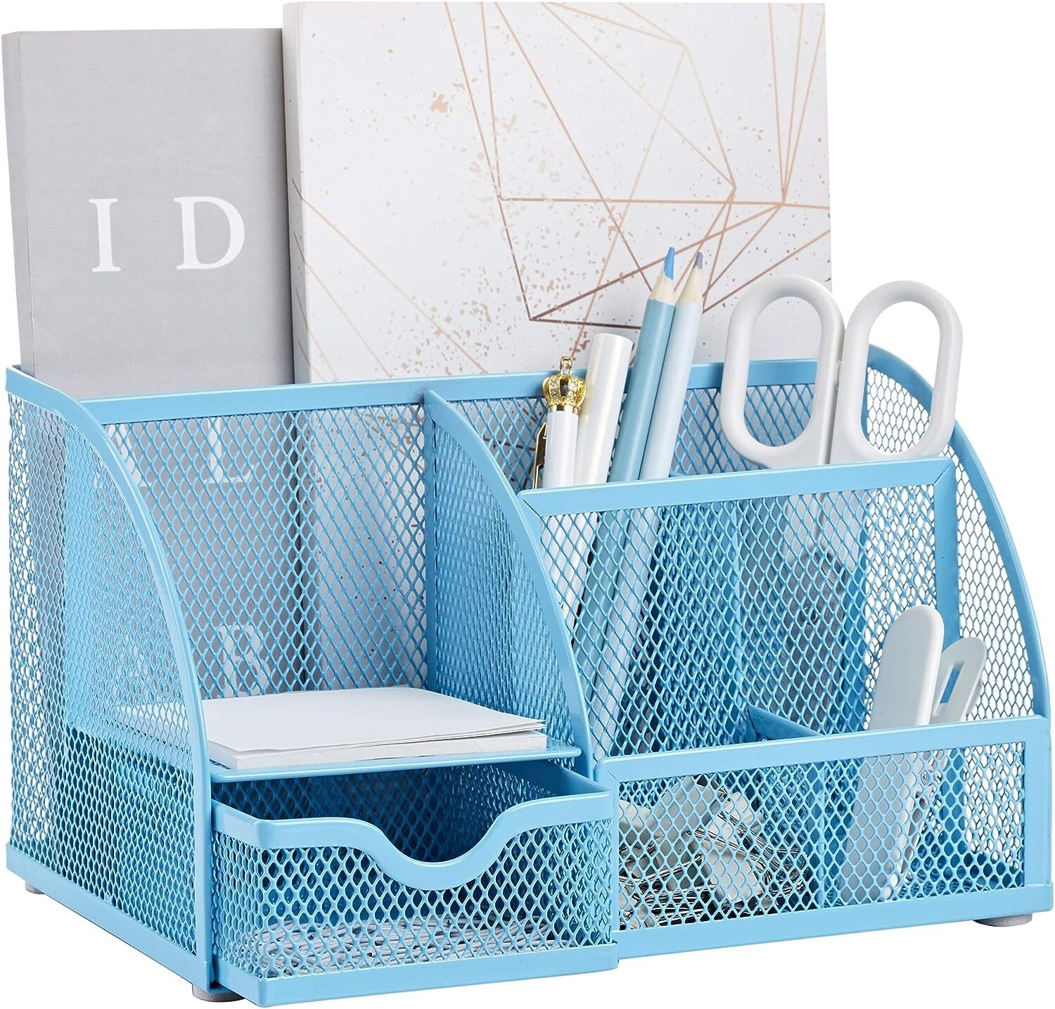 Annova Mesh Desk Organizer Office with 7 Compartments + Drawer/Desk Tidy Candy/P