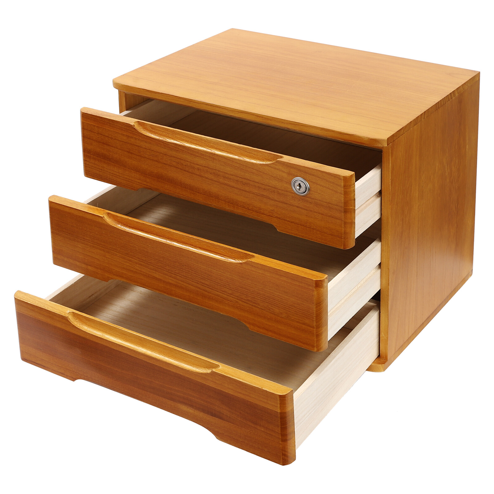 Wooden Desktop Storage Box 3-Tier Desk Organizer w/ Lockable Drawers 30kg max.