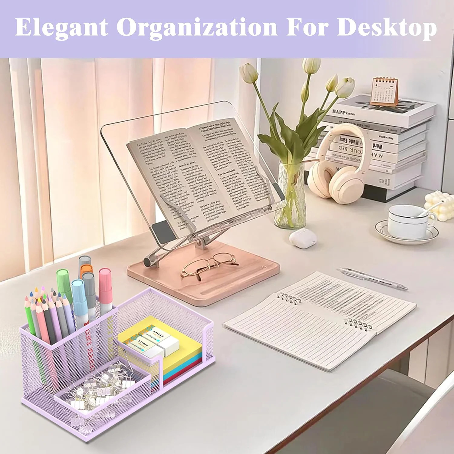 Pen Holder Desk Organizer, 3-Compartment Office Supplies Pen Holder, Organizer