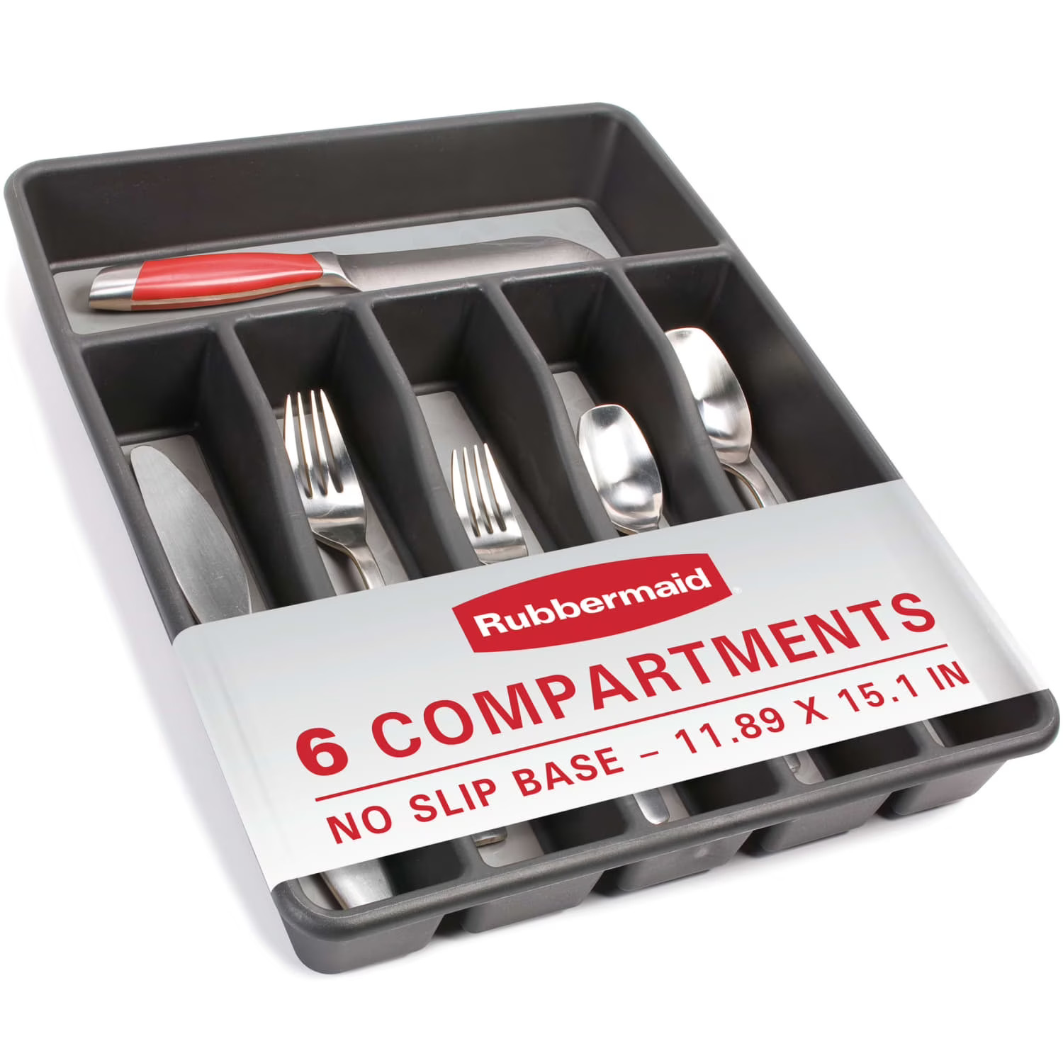 Rubbermaid Silverware Organizer, Large, Grey, 3 Pack