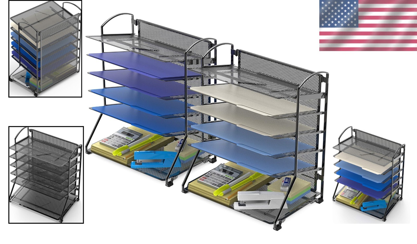 6-Tier Black Mesh Letter Tray Organizer, 2-Pack for Elegant Office Arrangement