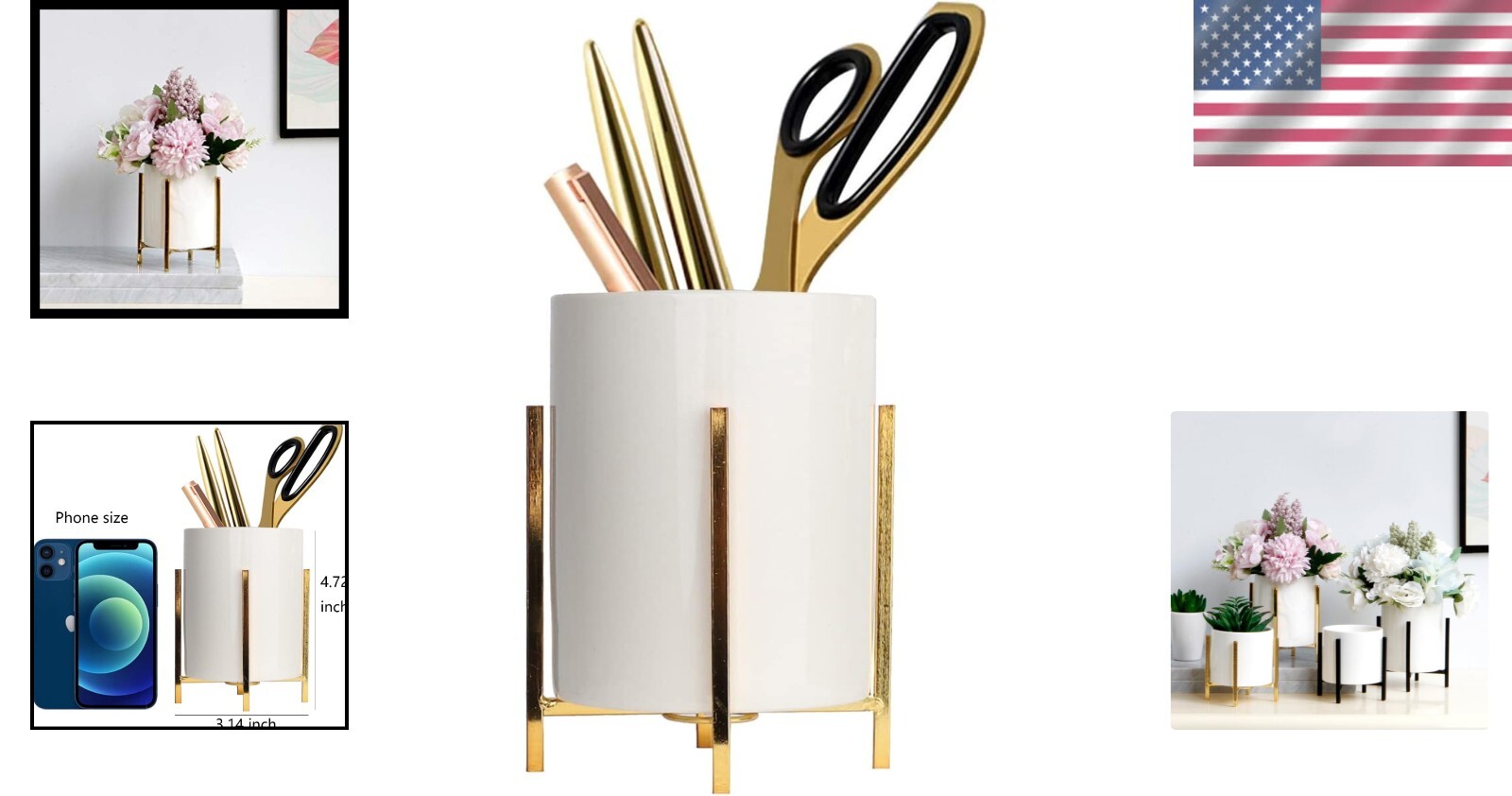 Sophisticated Rectangular Gold Pencil Cup with 360° Rotation – Ideal Gift