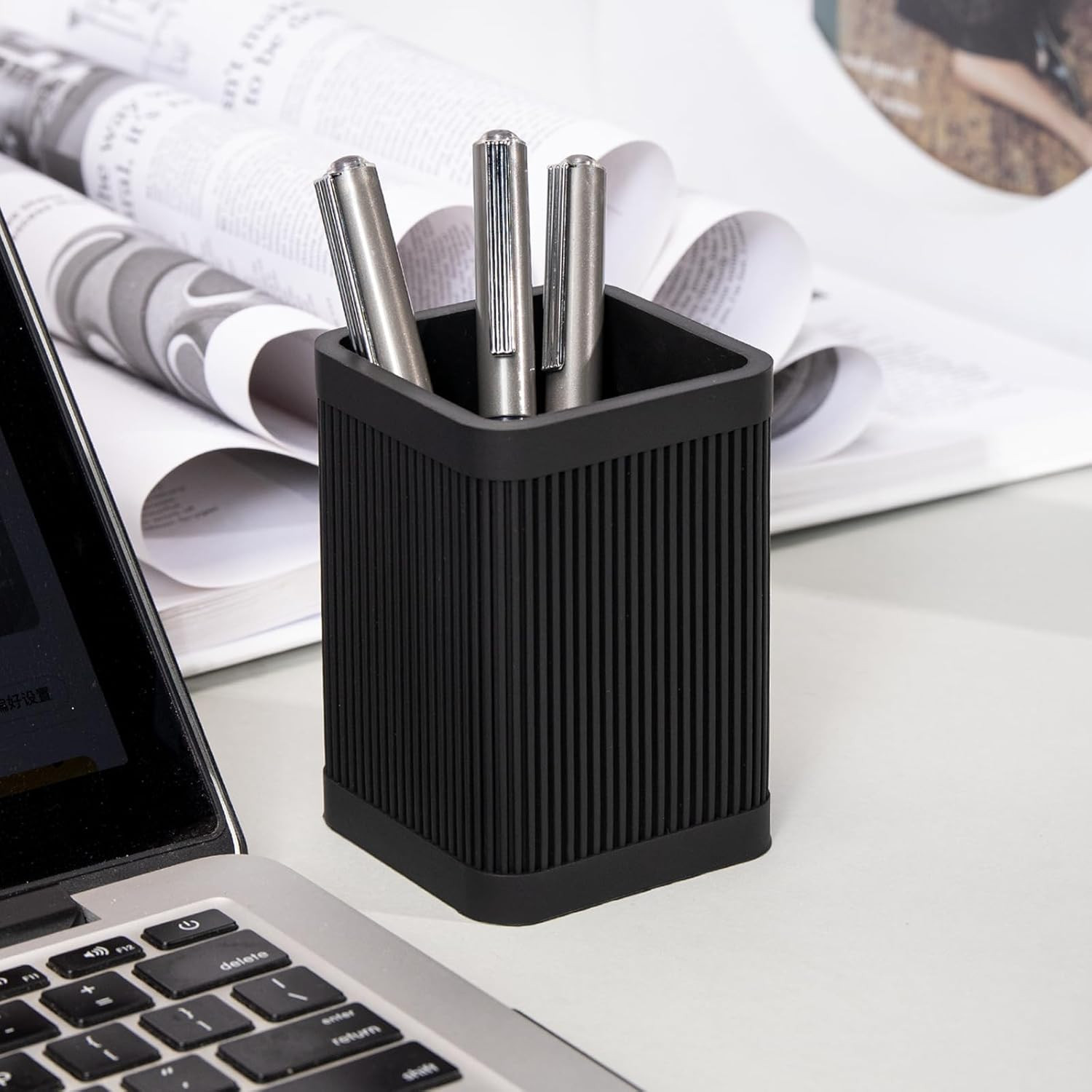 Aesthetic Pen Holder For Desk, Modern Silicone Pencil Holder, Stylish Office Des