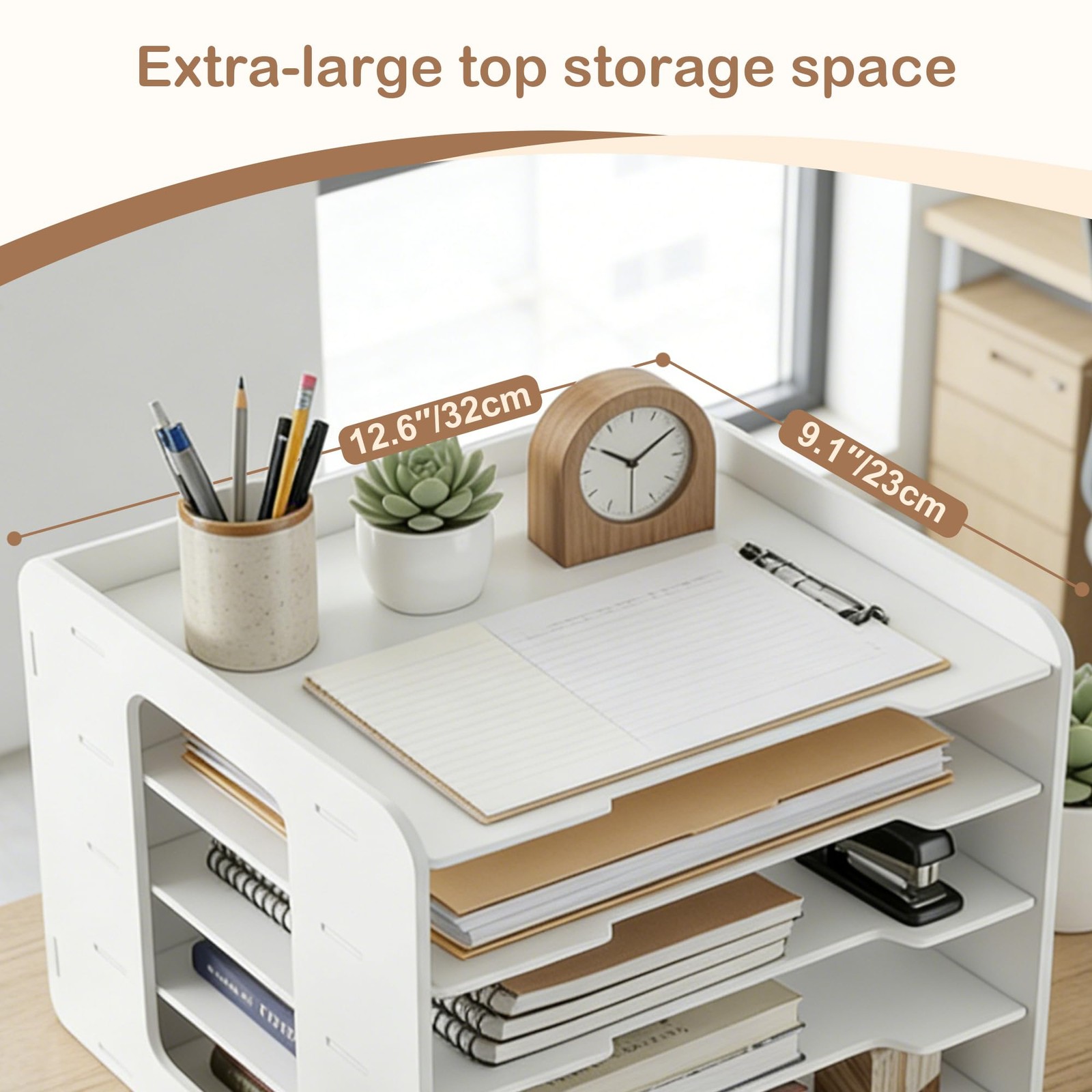 Moontility Desk Organizer, 4-Tier File Organizer for 13″ x 9″ x 9″, White