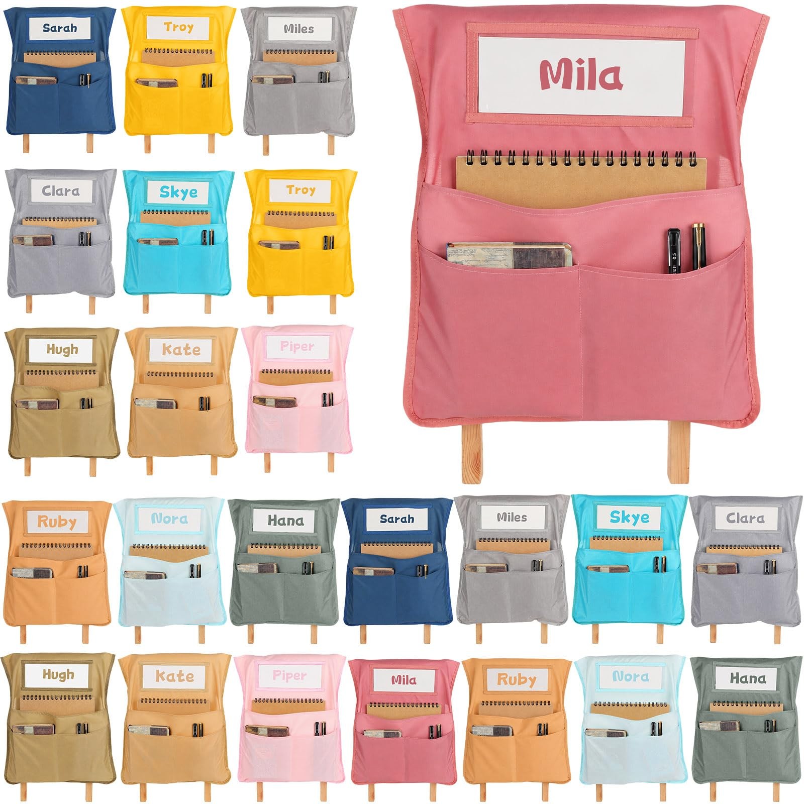 24pcs for Classroom 16.3×19.7inch Classroom Chair Pockets with Name Tag 3 Poc…