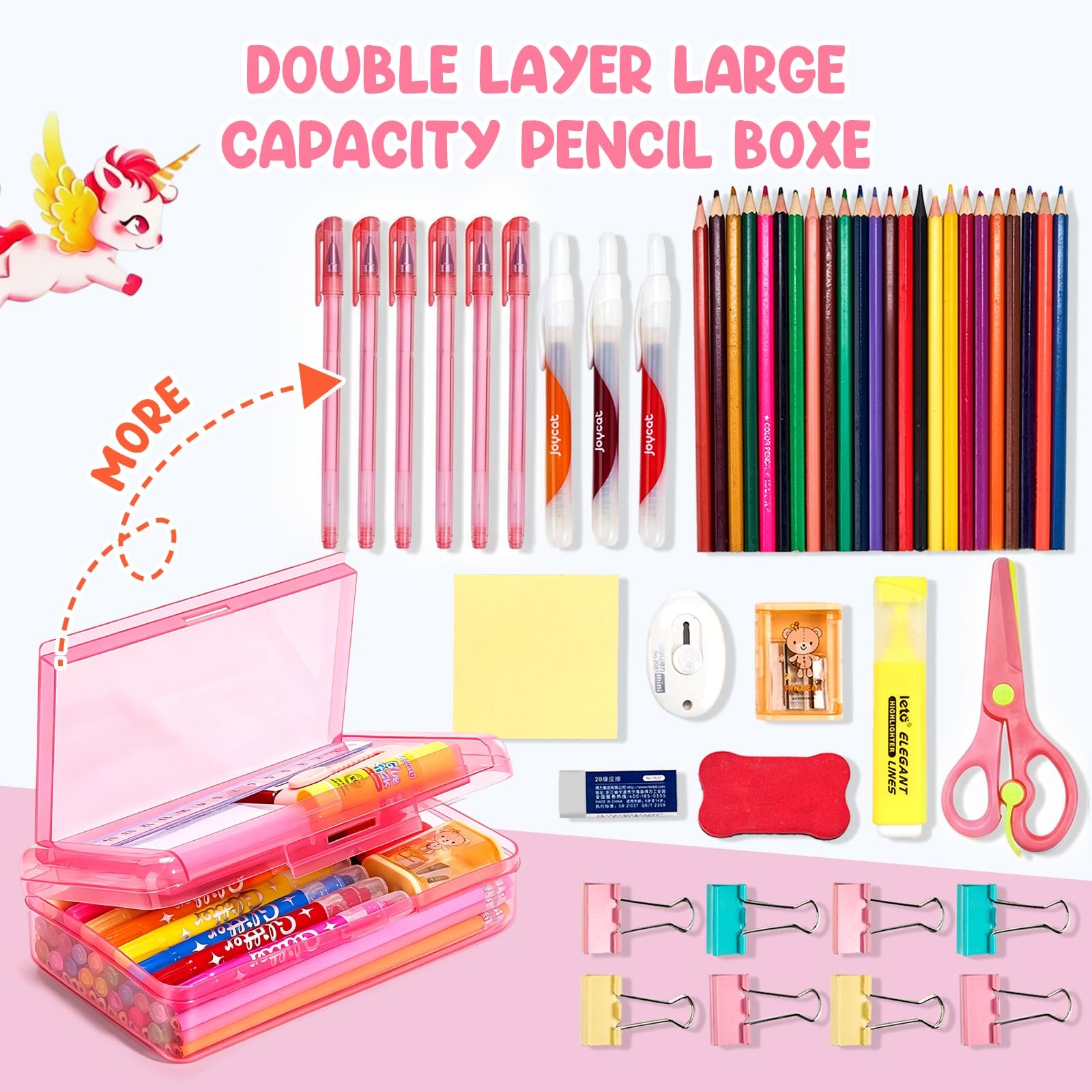 Double Layer Pencil Box, Hard Plastic Case with Latch, Large Art Storage Orga…