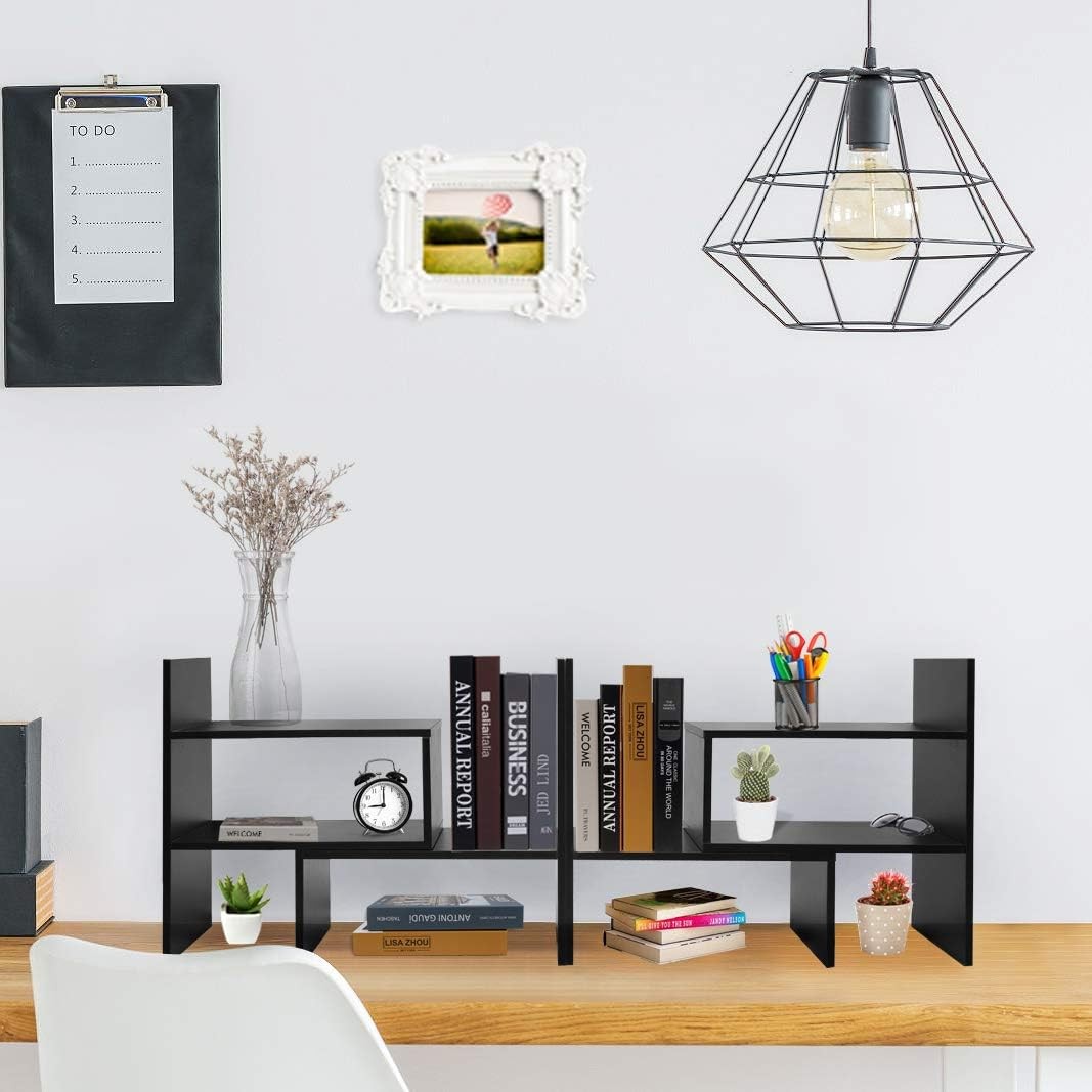 Desk Shelf Adjustable Desktop Storage Organizer Wood Display Shelf Rack Office
