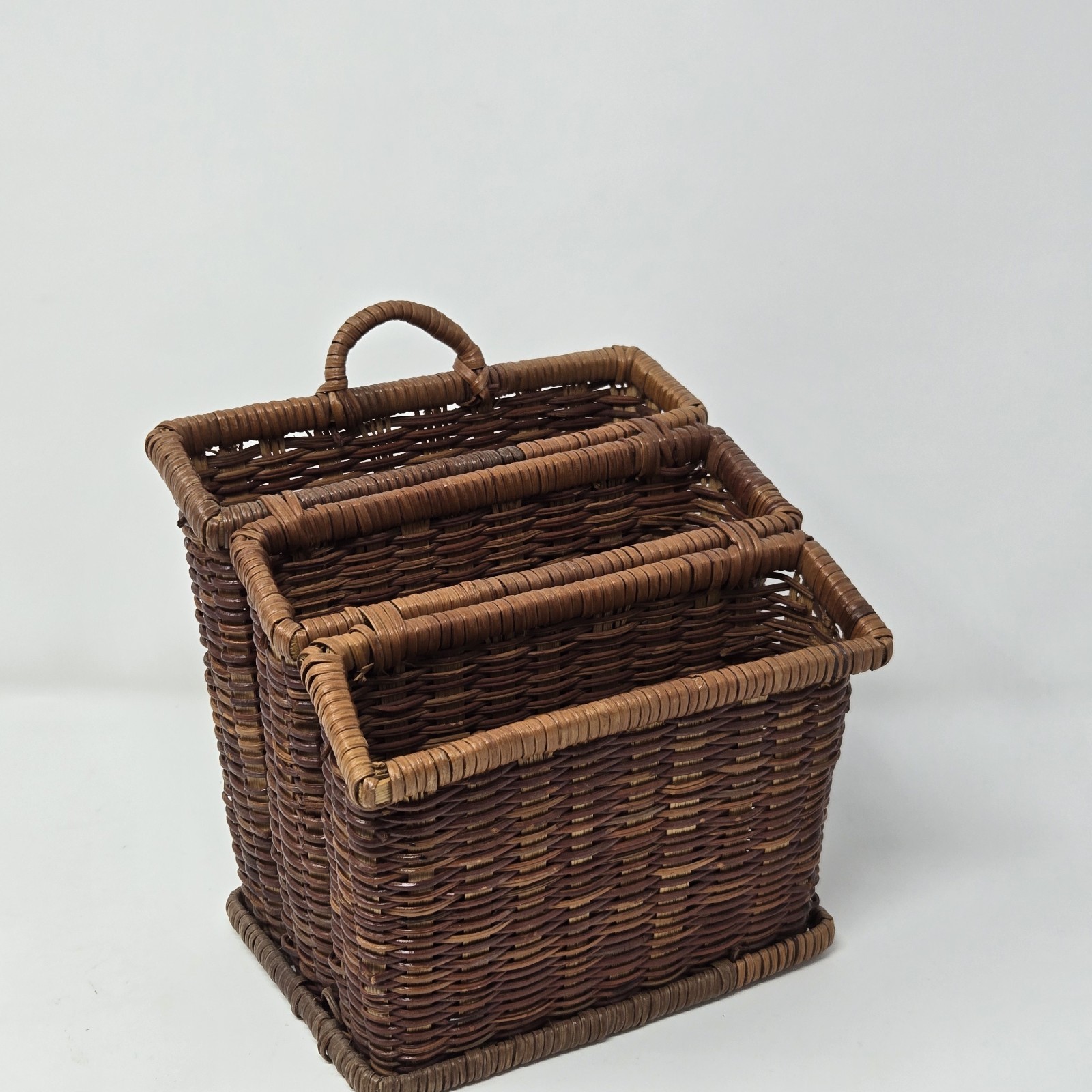 VTG Bamboo Wicker Rattan Desk Accessory Square Letter Holder 3 Compartment Hang