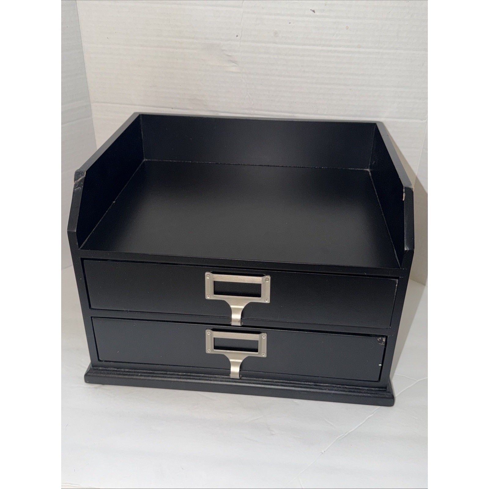 Pottery Barn Black Wood Desk Organizer 2 Drawer Apothecary Office Storage Box