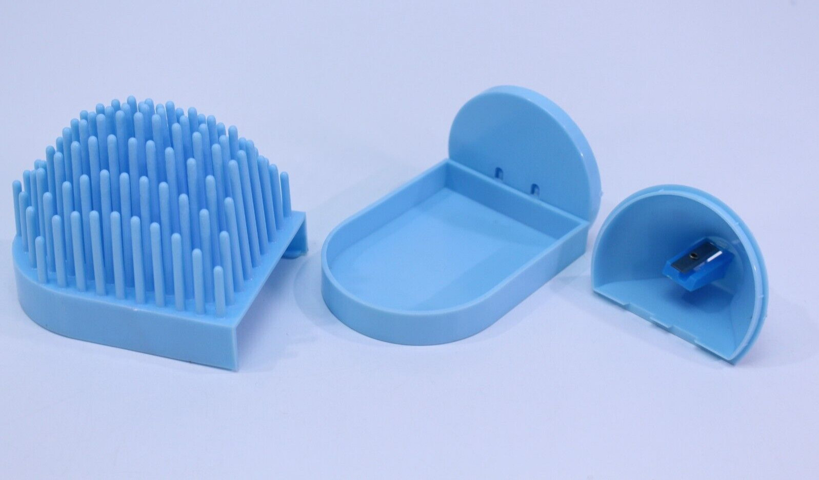 VTG Hedgehog Organizer Desk Pal Storage Pen Holder Pencil Sharpener New NOS BLUE