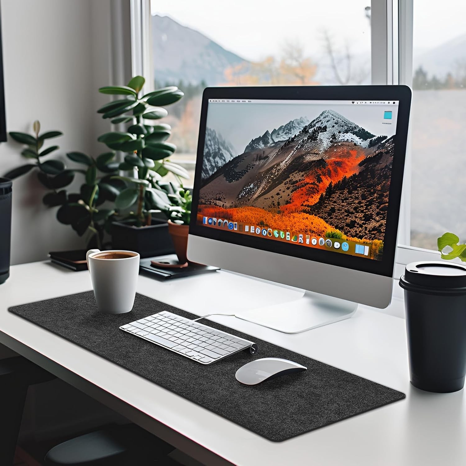 Large Felt Desk mat 36×12 inches, with Non-Slip Full Desk Mouse Pad,Office