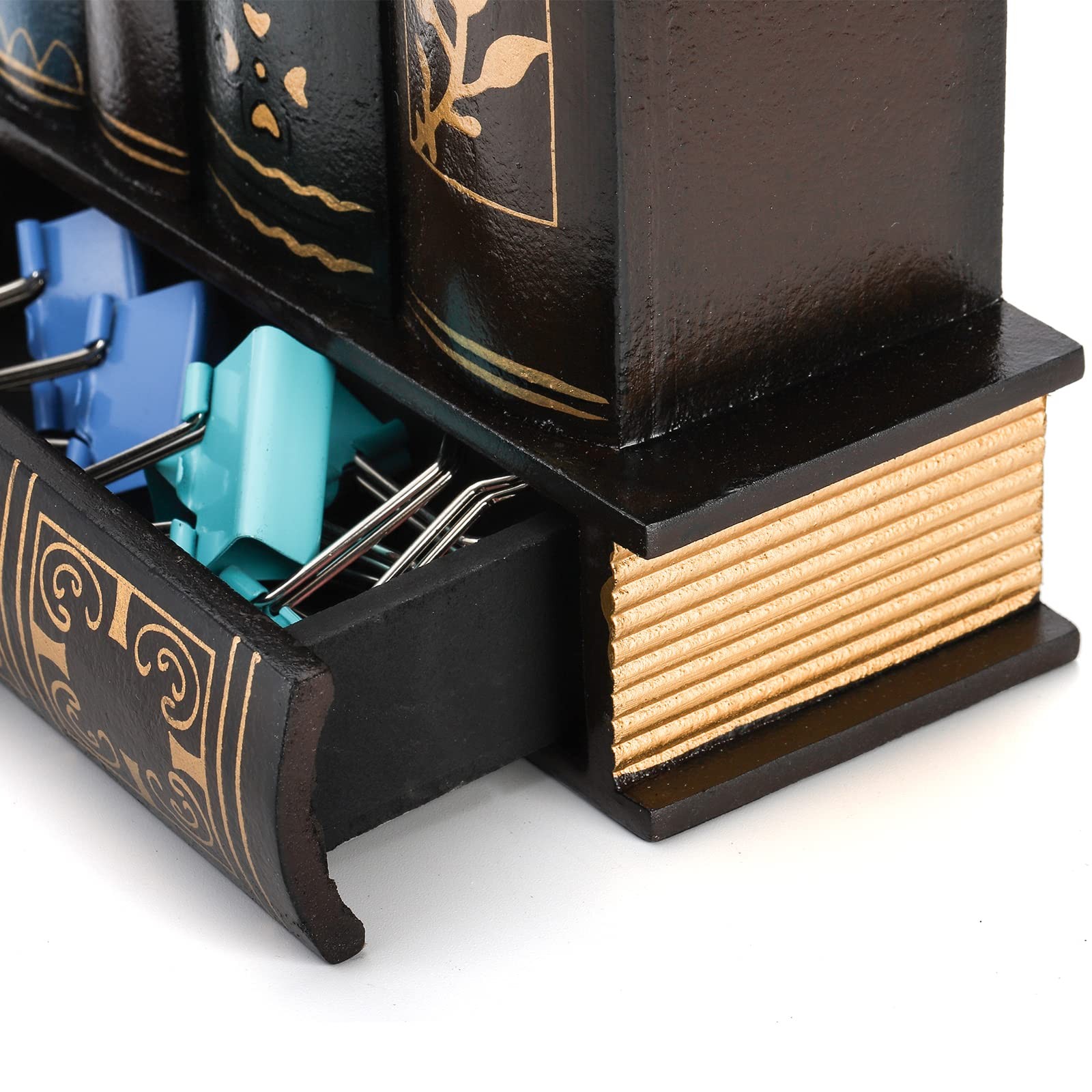 Decorative Pen Holder with Storage Drawer, Wooden Pencil Holder Organizer, An…