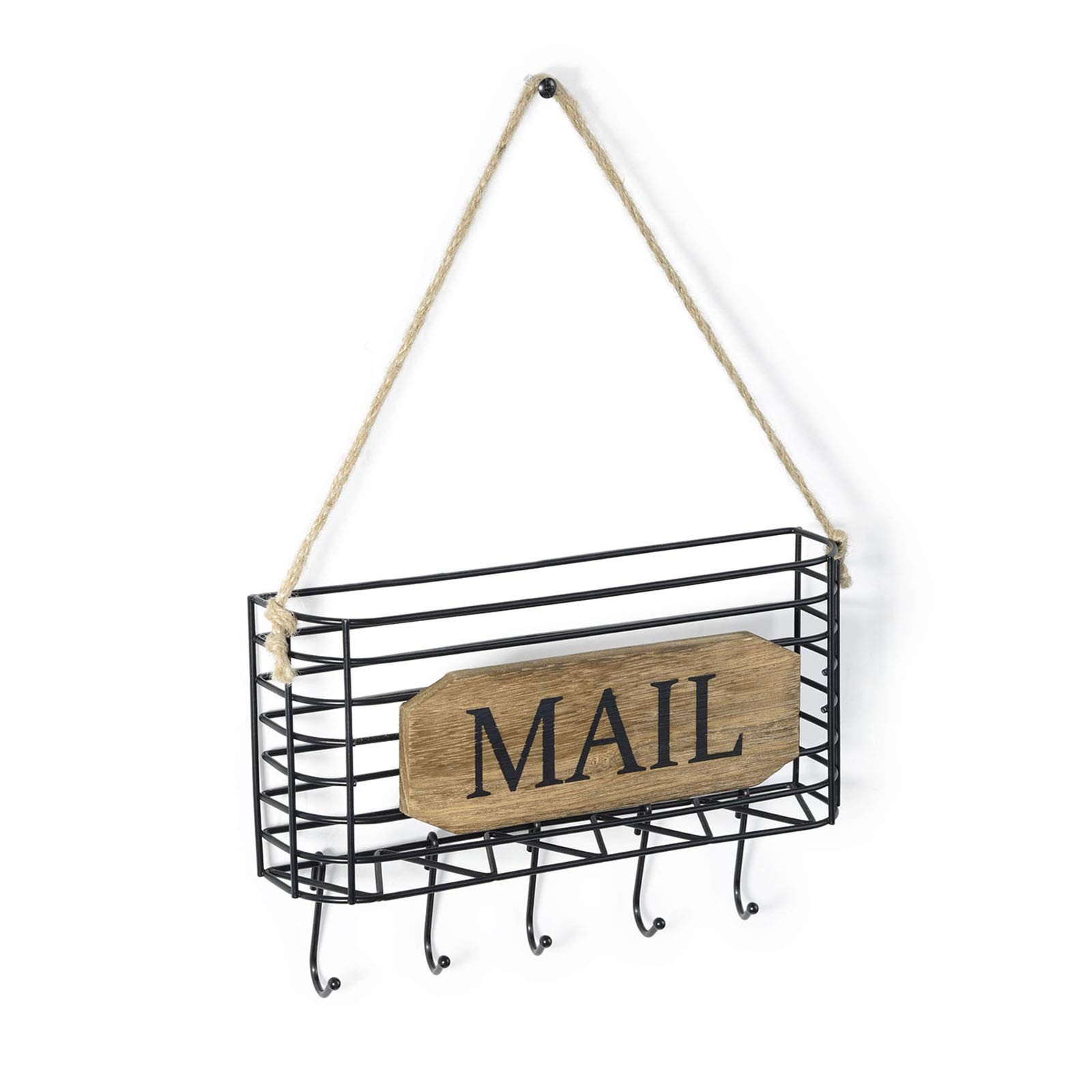 Mail Organizer Wall Mount, Rustic Mail Holder Key Holder for Wall with Hooks, Sm