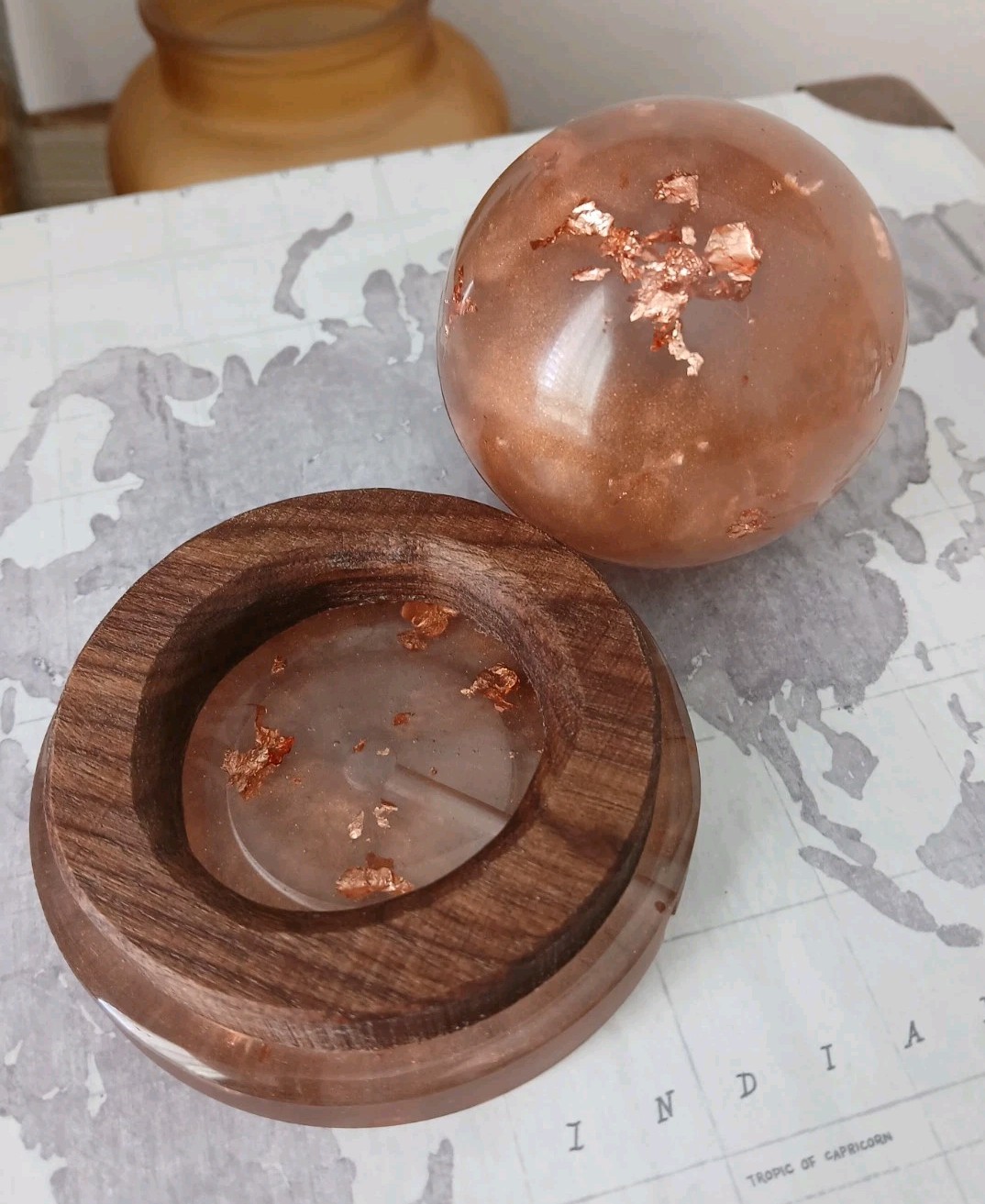 New HANDCRAFTED Resin & Wood DESK ACCESSORY SET Business Card Holder Executive