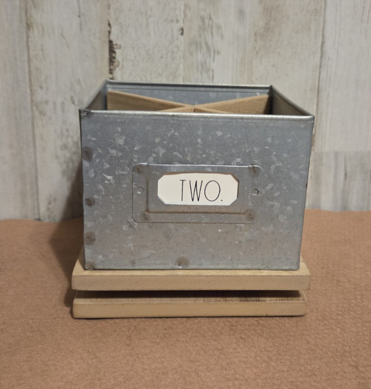 Rae Dunn Natural Wood & Galvanized Metal Turntable Desk Organizer Farmhouse