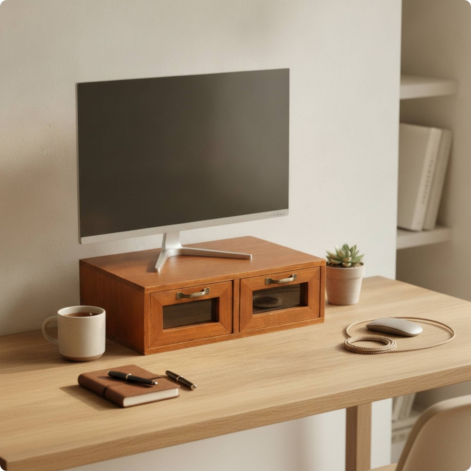 Monitor Riser with Drawers Retro Desk Organizer with Drawer Ergonomic for
