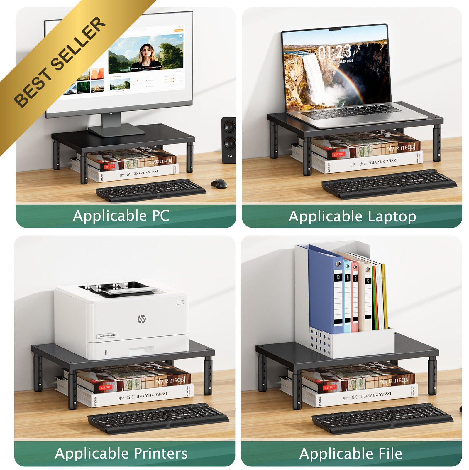 OPNICE Desk Organizers and Accessories, Adjustable Computer Black Wood