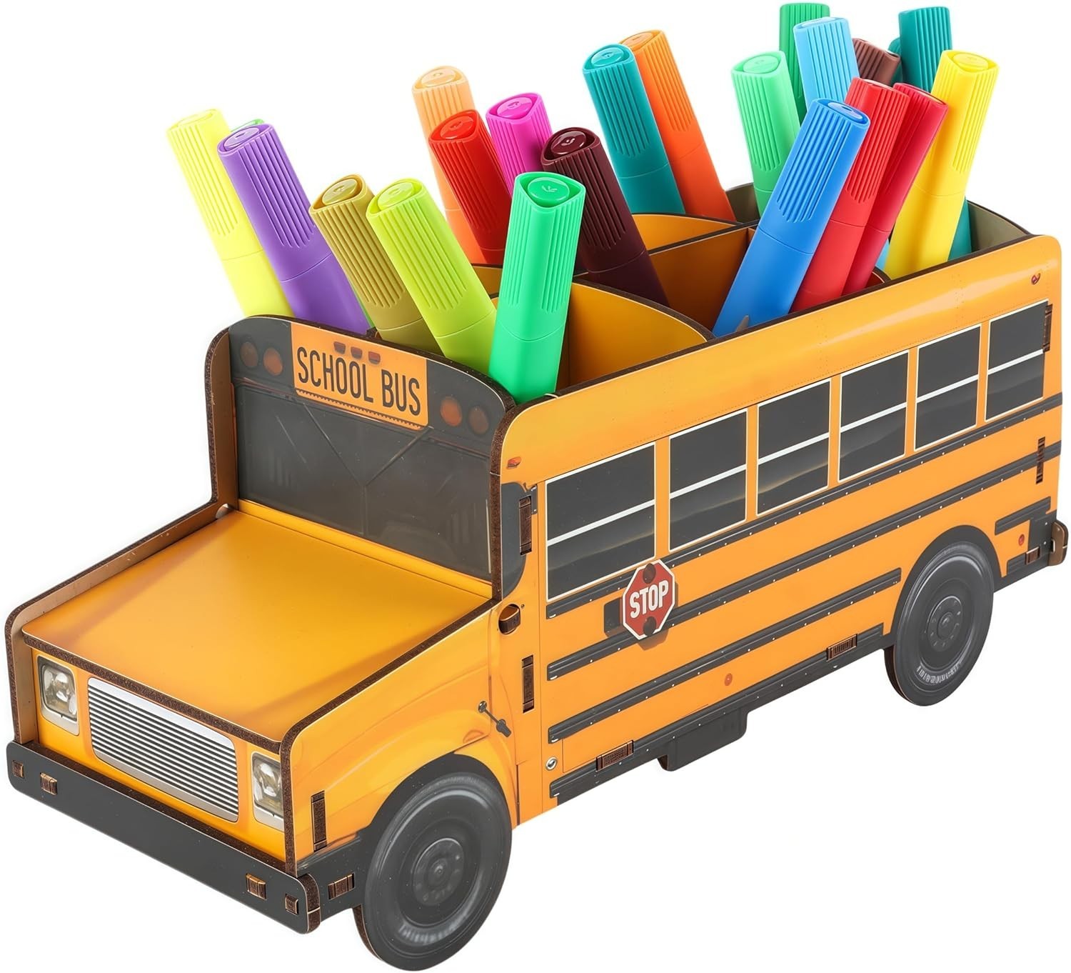 Cute Wooden School Bus Desk Decor & Pencil Holder – Retro Yellow Vehicle ….