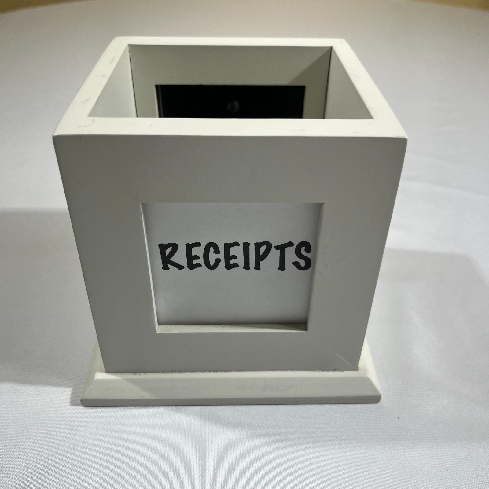 White Wooden Receipt Box Desktop Organizer Square Paper Storage Holder Office