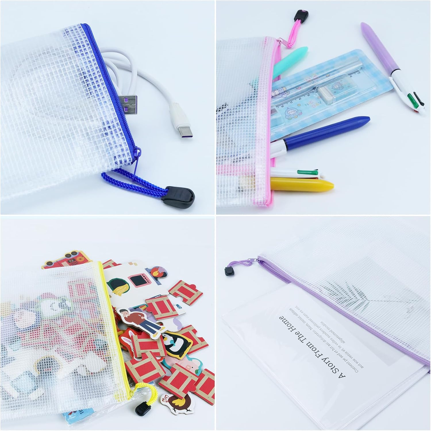 32 Pcs Mesh Zipper Pouch Bags 8 Sizes Clear Organizer Travel School Set