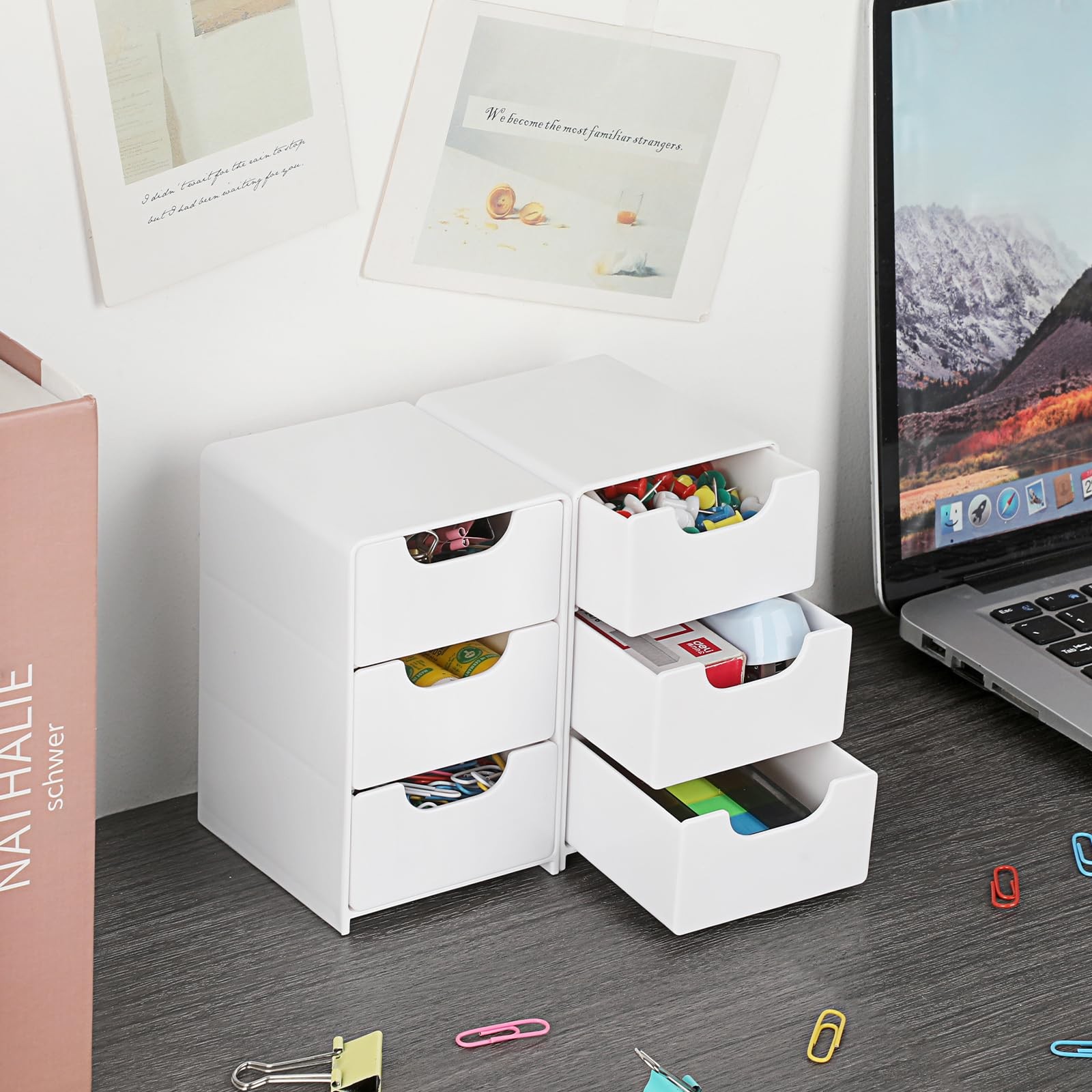 BTSKY 1 Pack Small Acrylic Storage Organizer with Drawers, 3-Layer White