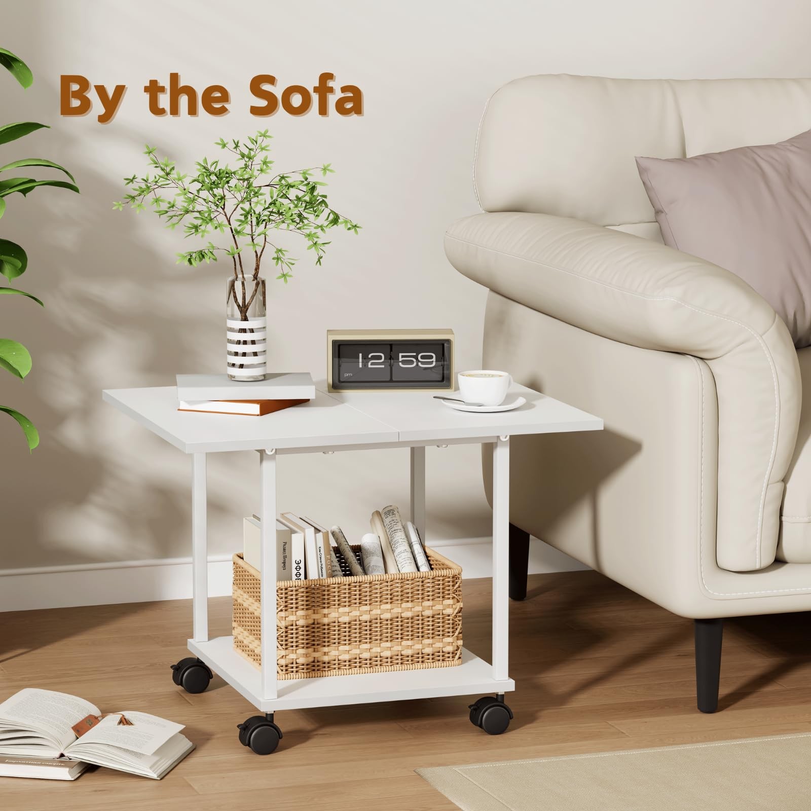 BEWISHOME Printer Stand,2-Tier Industrial Mobile 2-Tier, White/Brown