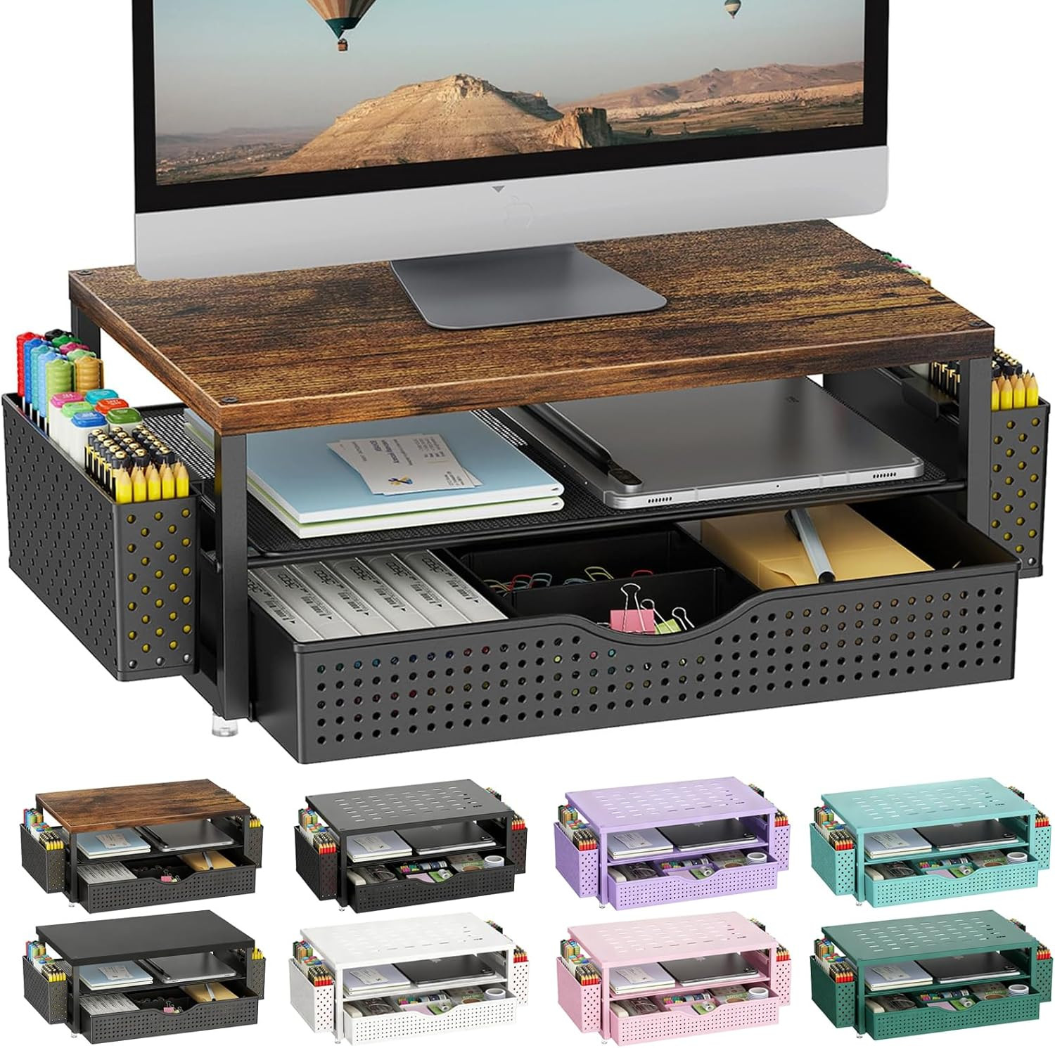 Gianotter Desk Organizers and Accessories, Monitor Stand with Drawer and 2 Pen H