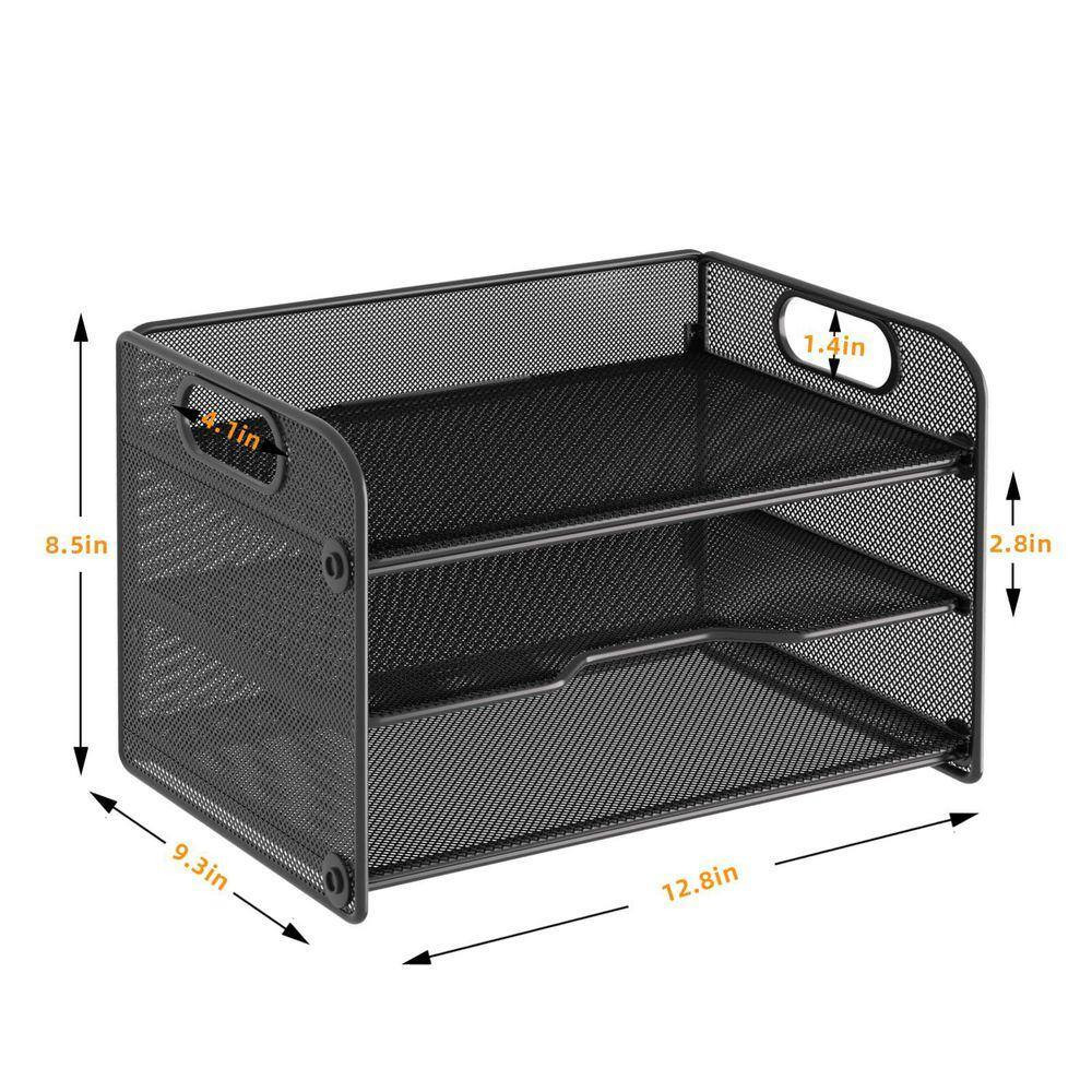 Black 12.8 In. X 1 1.22 In. Mesh 3-Tier Letter Tray Paper Organizer with Handle