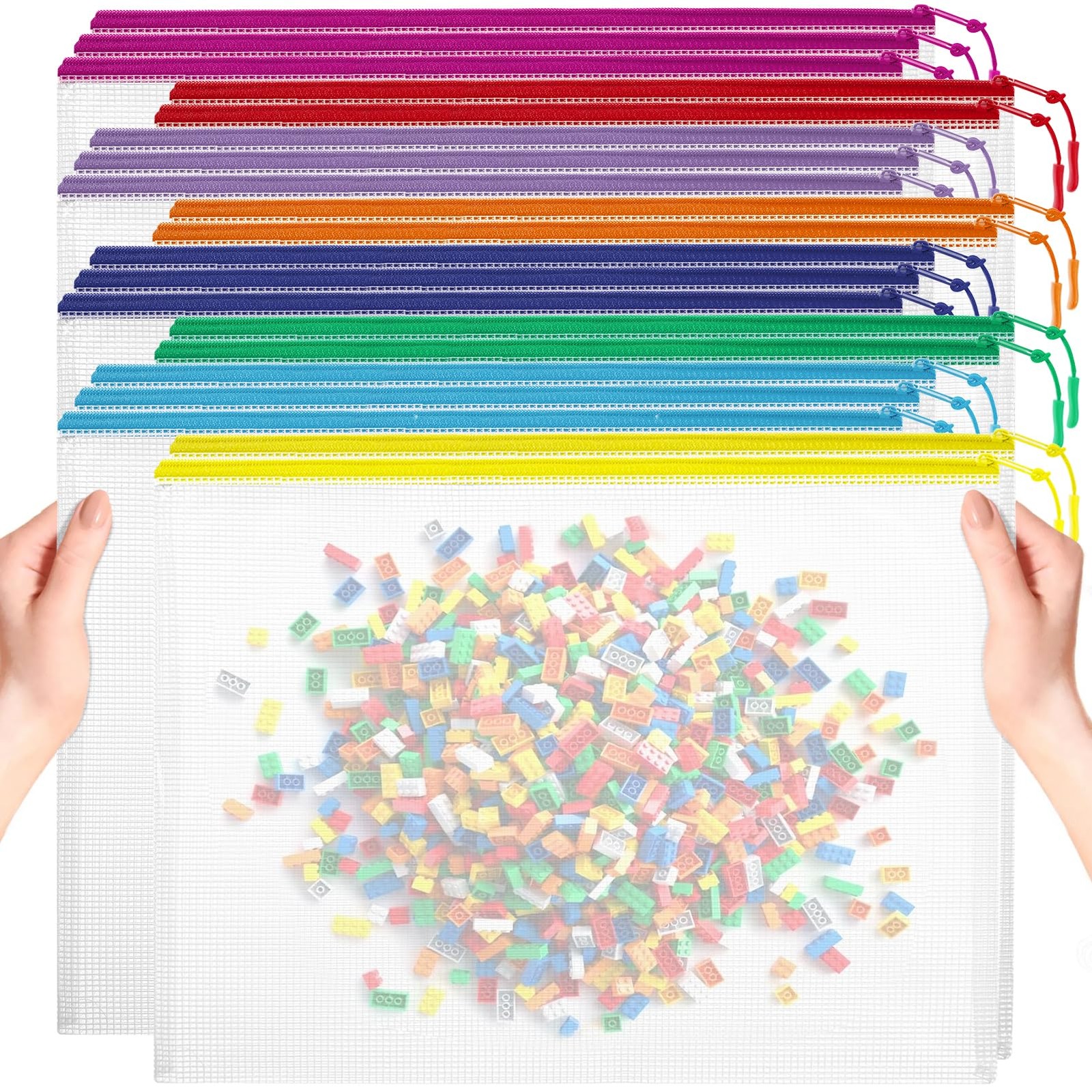 20pcs Mesh Zipper Pouch Bags, Puzzle Bags, A3 17×12 Inches Large Reusable Pou…