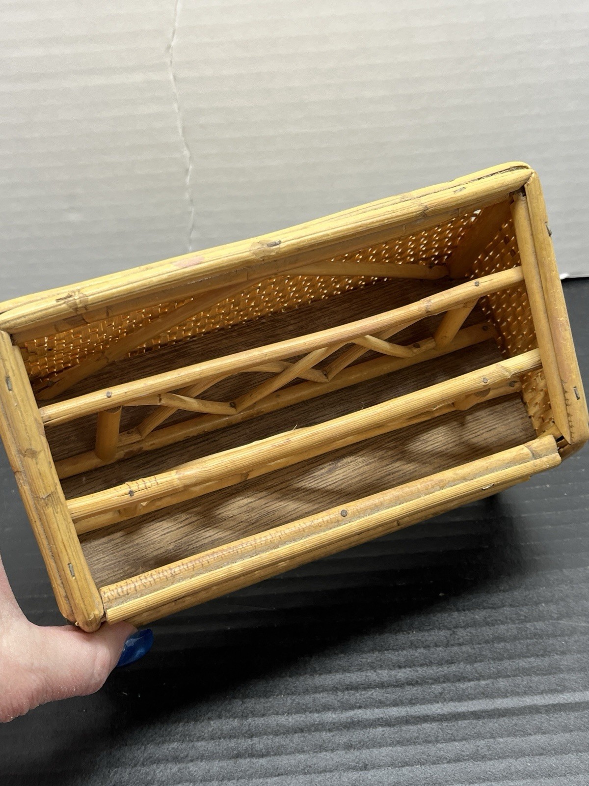 Vintage Woven Organizer Desk Letter Holder Wicker Rattan Mid-Century Bohemian