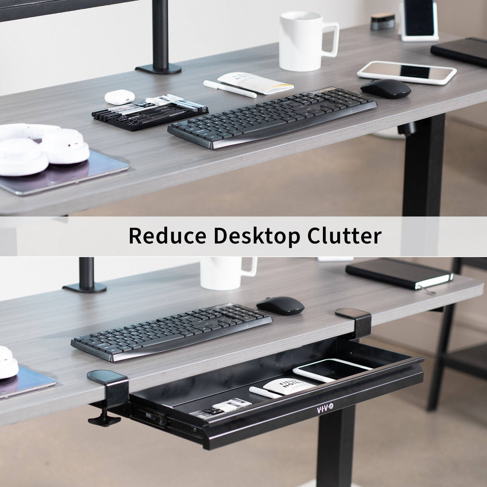 VIVO Black 22″ Shallow Clamp-on Pull Out Storage Drawer Desk Organizer