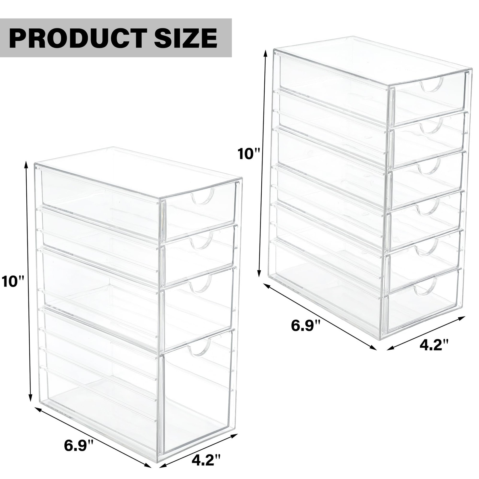 Prsildan Acrylic Drawer Makeup Organizer with 10 Drawers, Set of 2 Office Des…