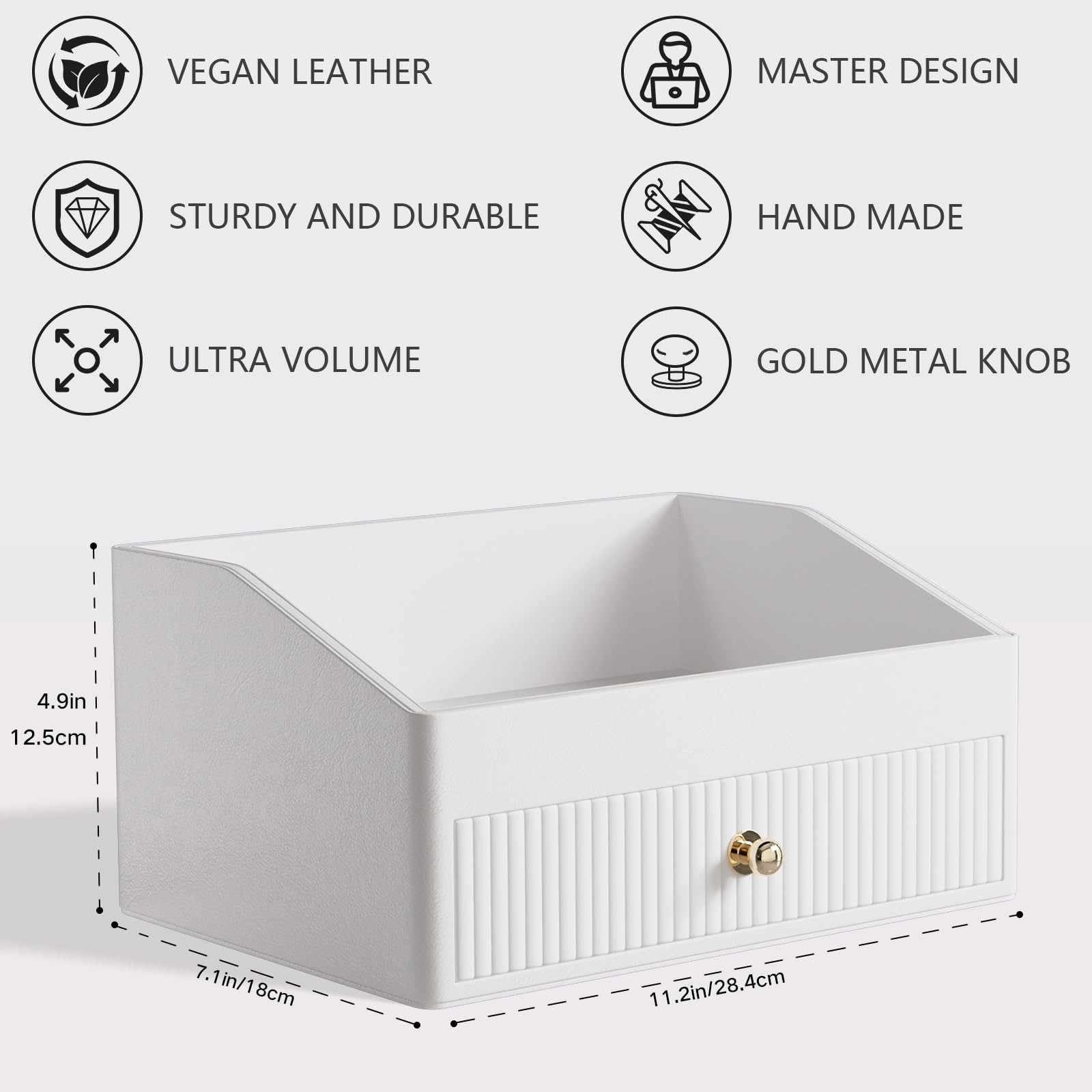 LADSTAG Office Desk Accessories,Beige White Vegan Leather 2 layers,
