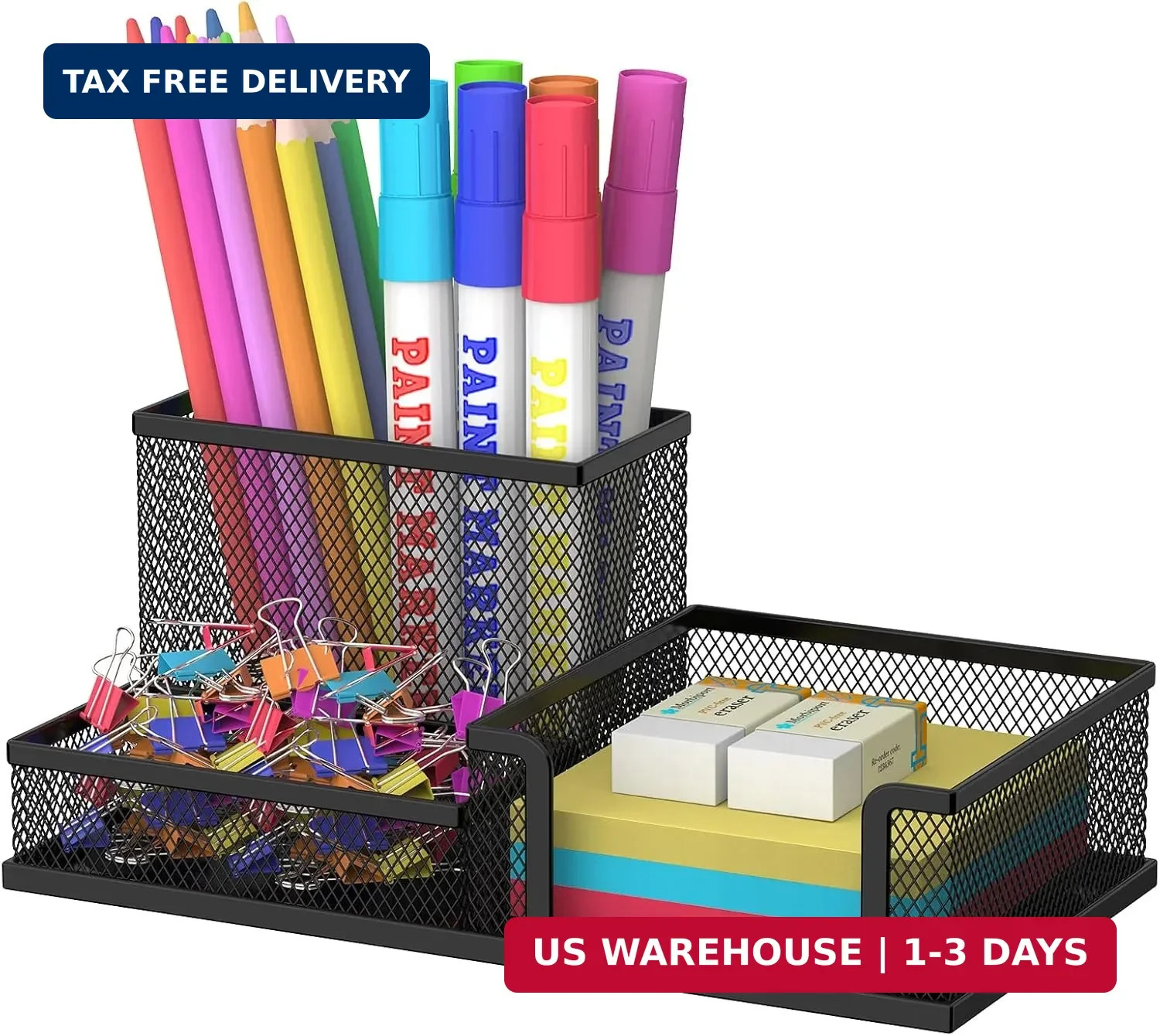 SUPEASY Pen Holder Desk Organizer, Office Supplies Pencil Holder with 3 Compartm