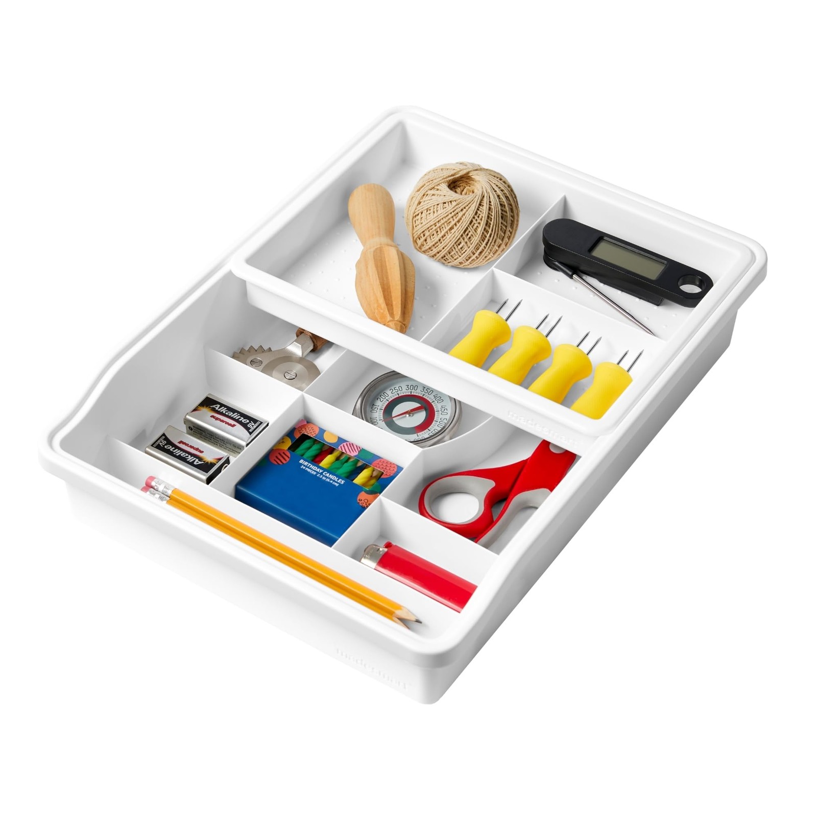 madesmart 13-Compartment Junk Drawer Organizer with Sliding Top Tray, White