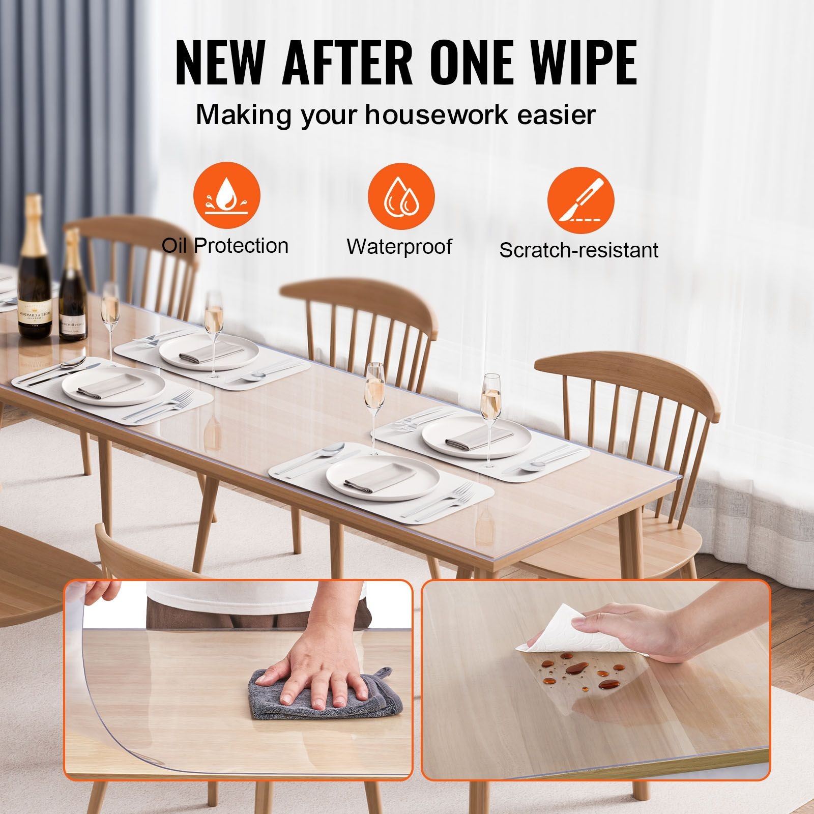 Plastic Table Cover, 24 x 96 Inch 1.5 mm Thick Clear Table Protector, Rectangle