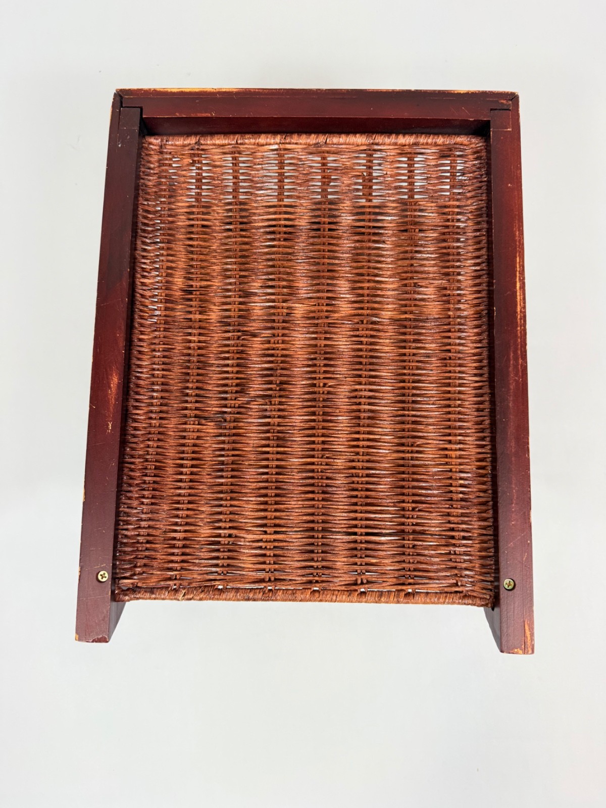 VTG Two Tier Woven Rattan Desk Letter Tray Dark Wood Desk File Organizer READ