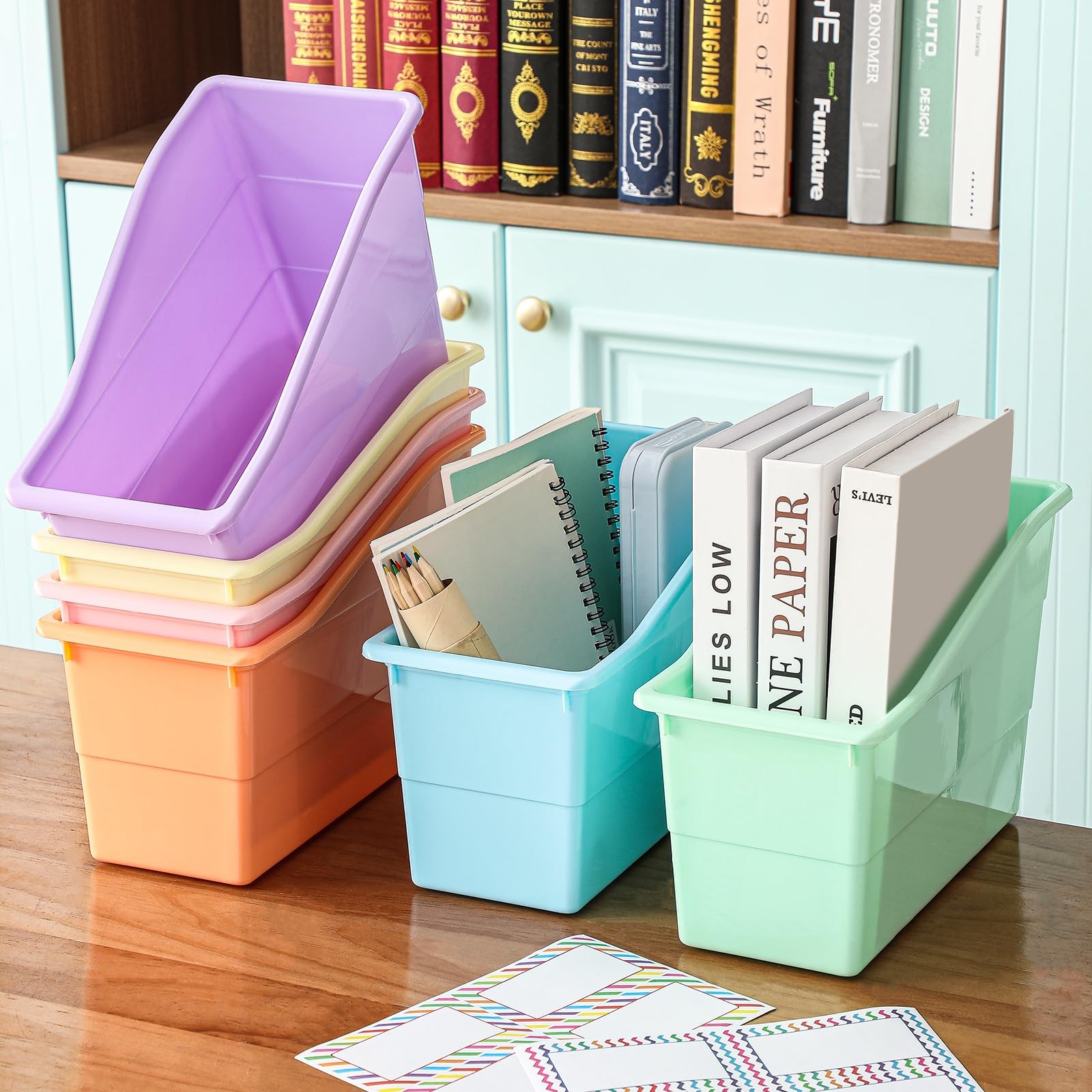 Blosssound 48 Set Book Bins for Classroom with Label Sticker Book Box Baskets…