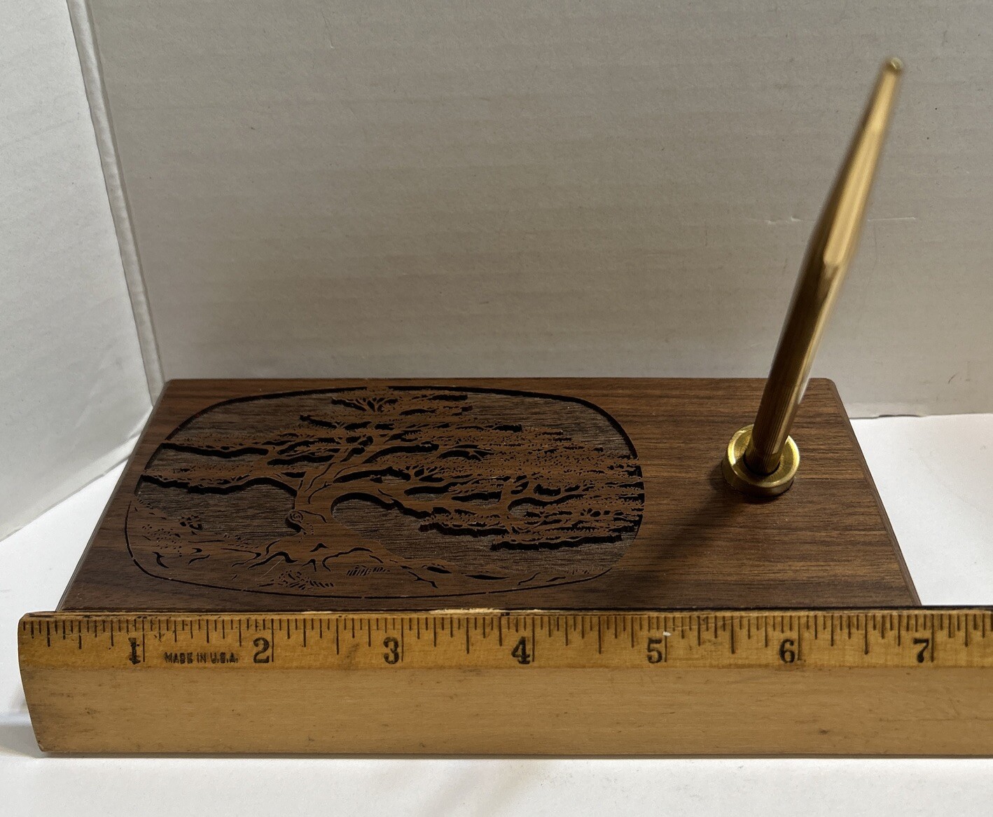 Walnut Executive Desktop Organizer Four Piece Set Outdoor Trees Carved(BZ4)