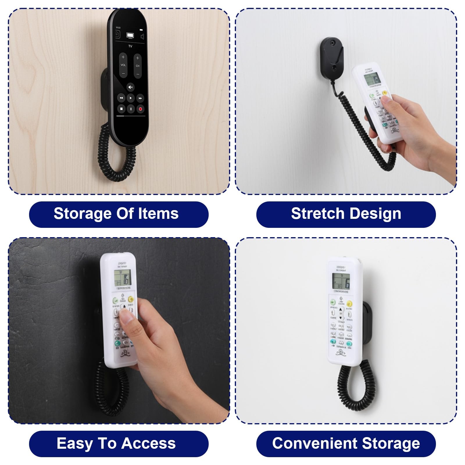 2 Pcs Magnetic Remote Control Holder with Spring Rope for TV Fan Air Conditioner
