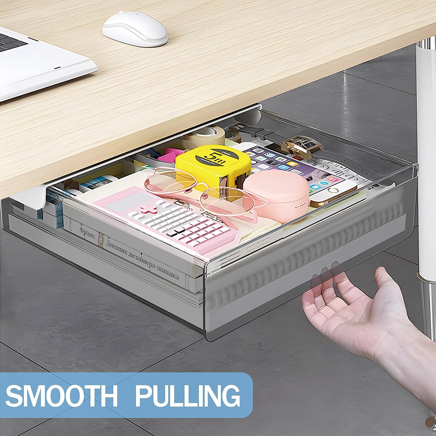 Large Under Desk Table Drawer Storage Organizer A4 Hidden SelfAdhesive Tray