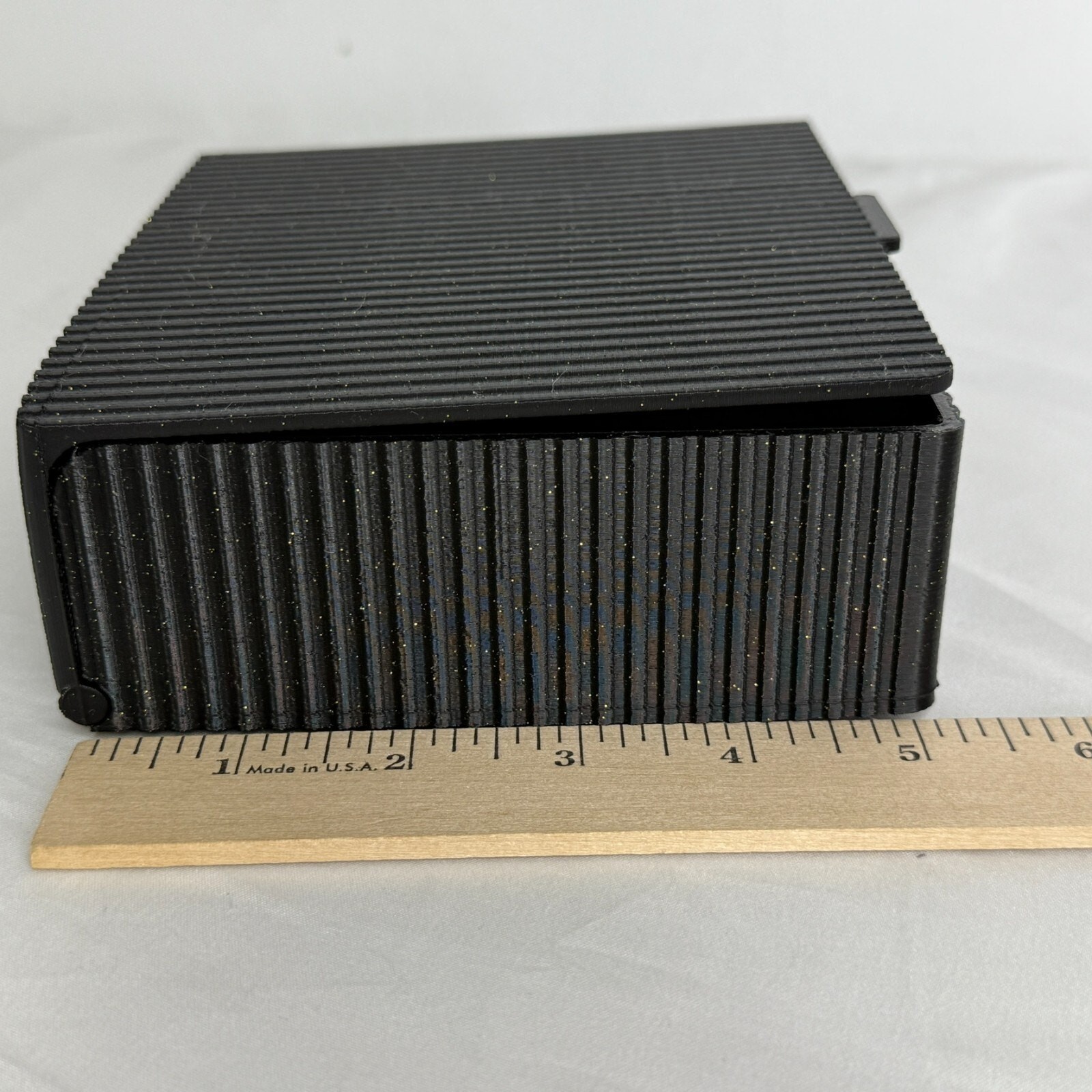Black Glitter Textured Storage Box Tab 6×5″ Modern Minimal Organizer Bin Decor