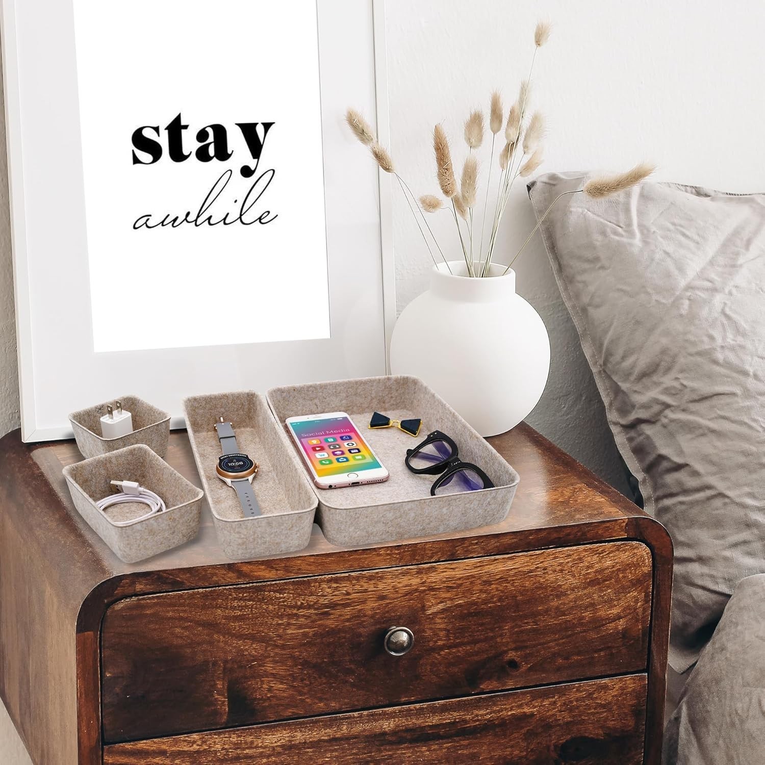 Desk Drawer Organizer Tray, 8-Piece Beige Office Storage, Nordic Minimalist L…