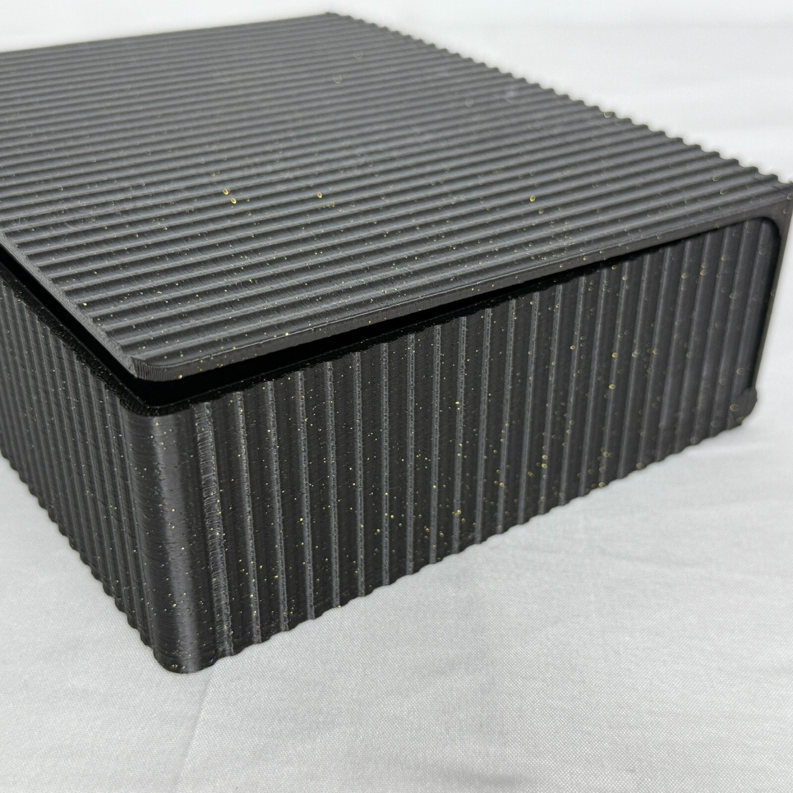 Black Glitter Textured Storage Box Tab 6×5″ Modern Minimal Organizer Bin Decor