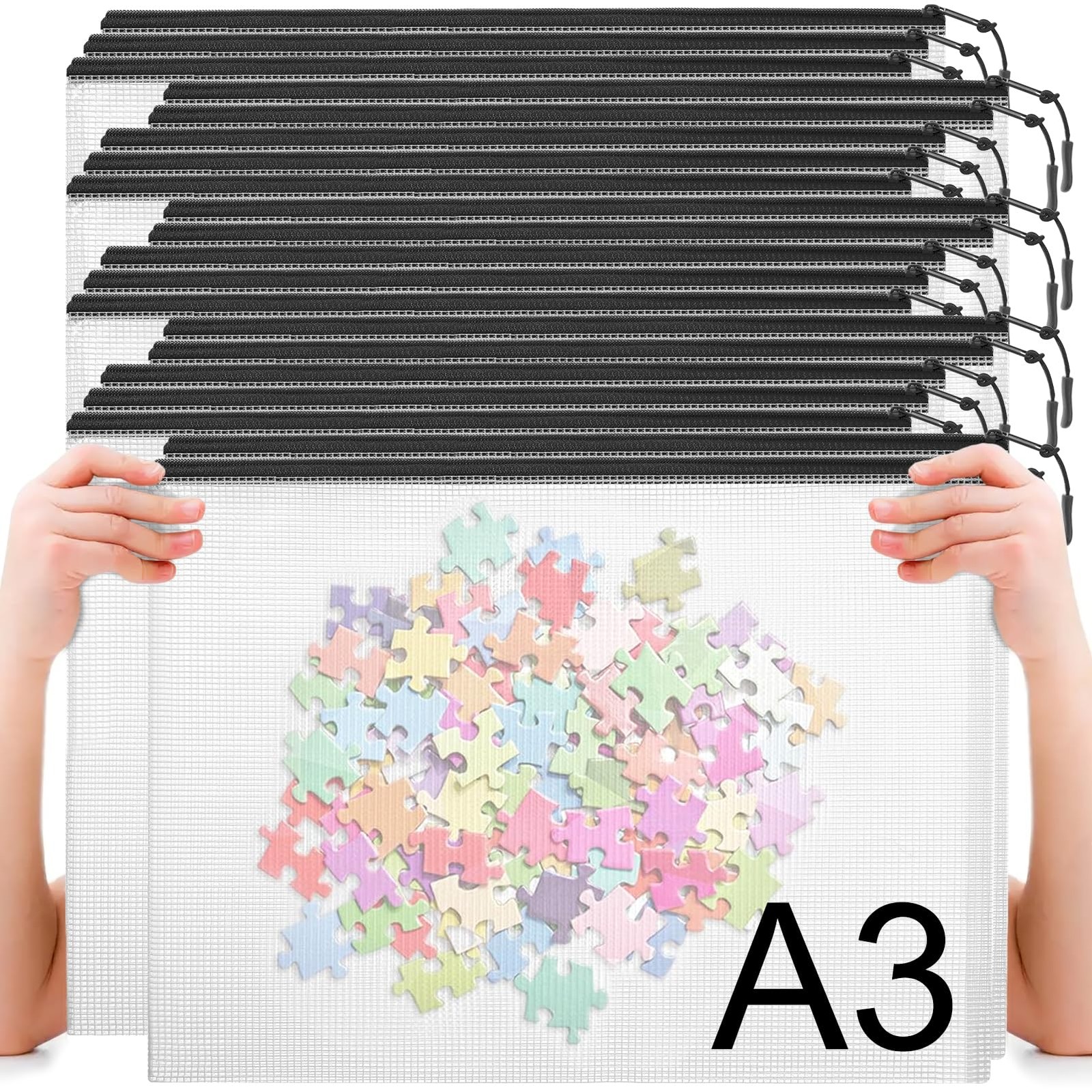 20PCS Black A3 Mesh Waterproof Document File Zipper Pouch Bags Bulk Organizer