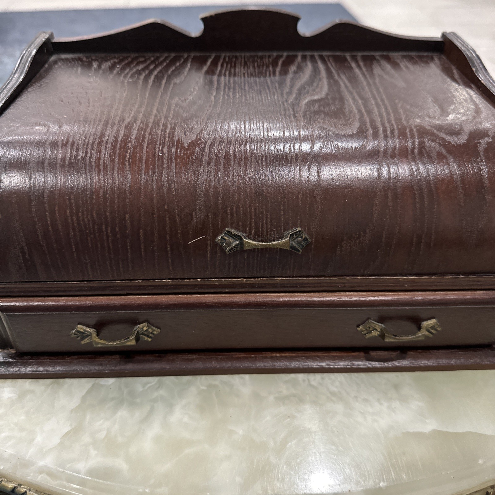 Vtg Roll Top Desk Organizer Tambour Valet Jewelry Box Drawer Made in Japan