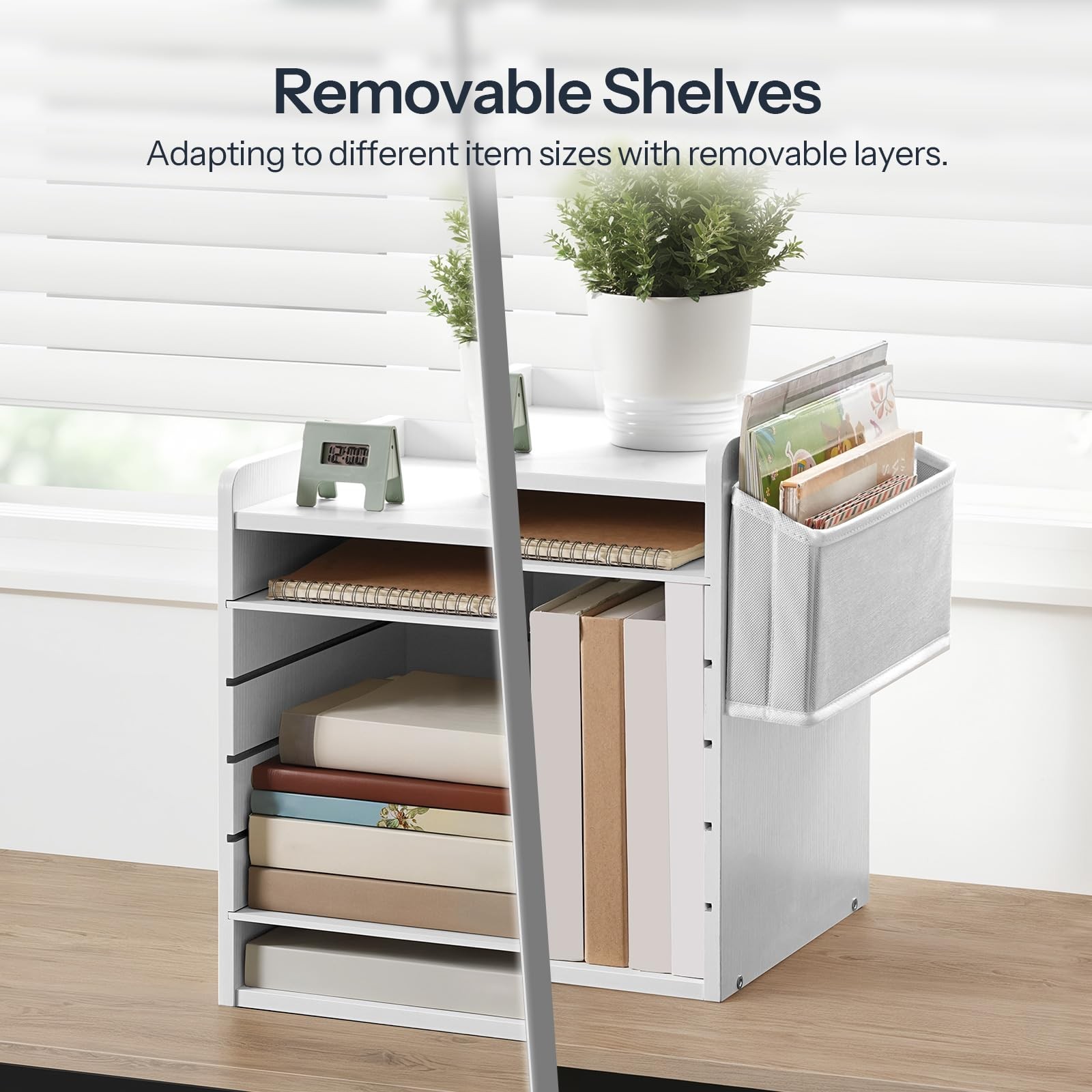Adjustable Countertop Mail Sorter, 6 Tier Wooden Paper Organizer, Vertical Li…