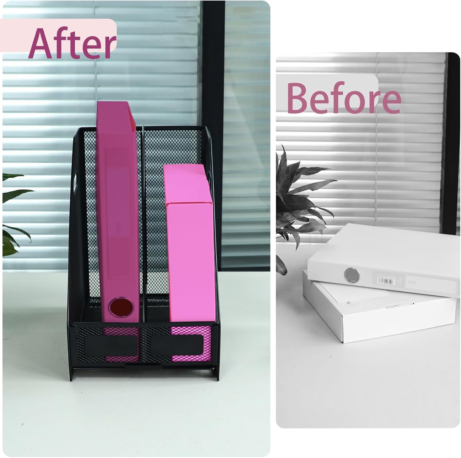 Desk Organizers, Metal Magazine File Holder with 2 Vertical Compartments Rack Bi