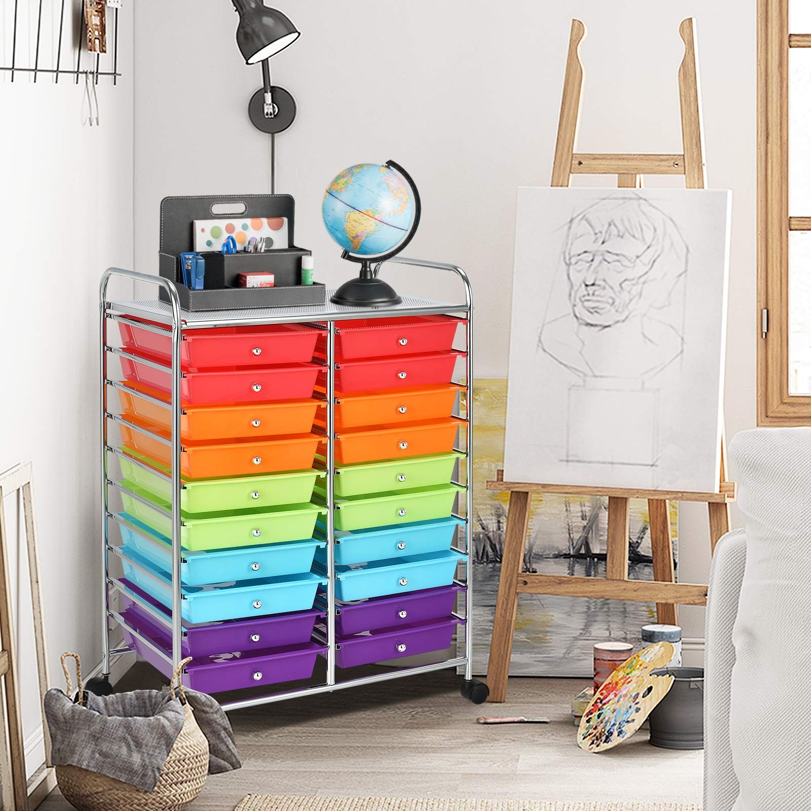 Giantex 20-Drawer Storage Drawer 25” x 15” x 35”(20 Drawers), Multicolor