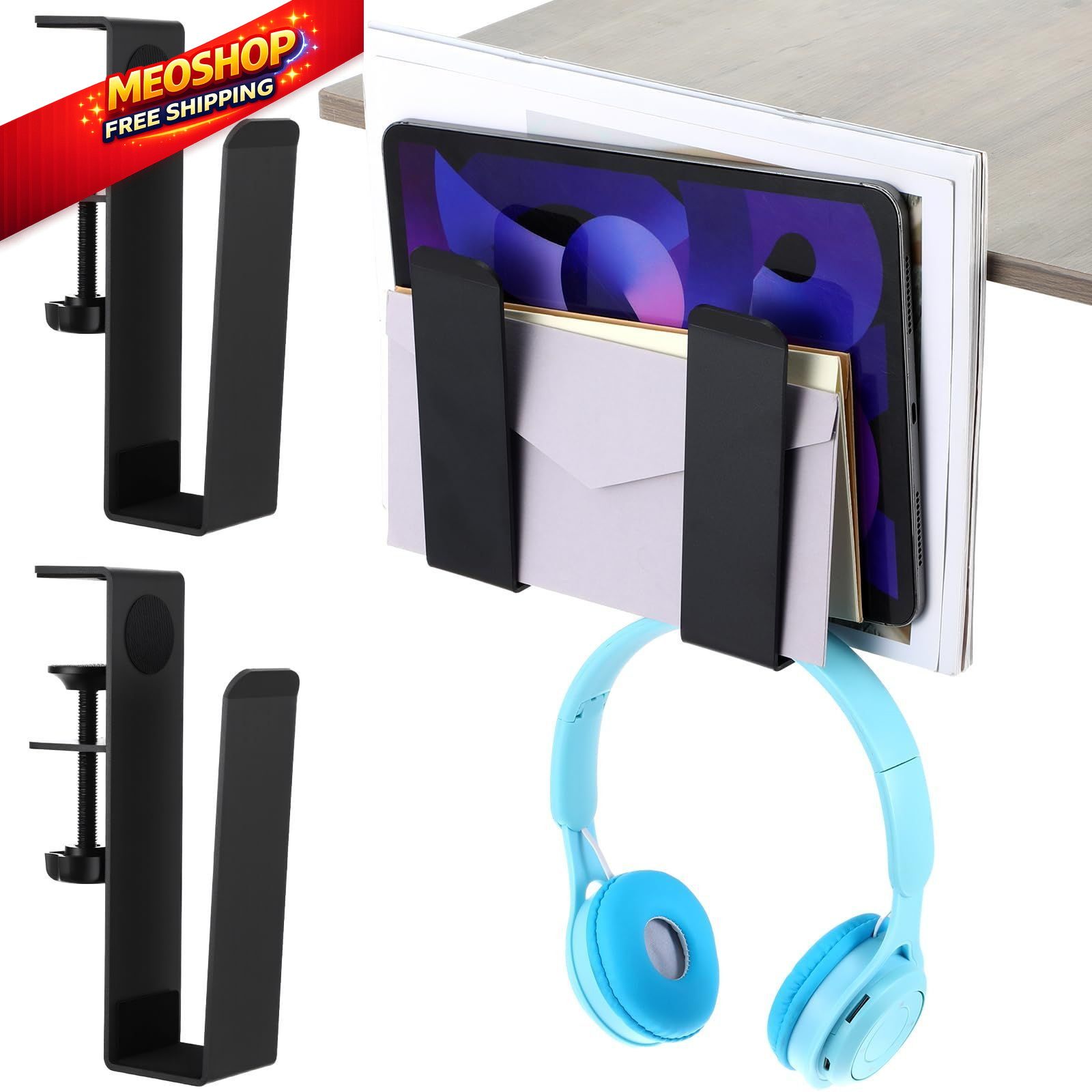 HOFURME 2 Pack Adjustable Desk Side Laptop Holder, Heavy-Duty Metal Desk…